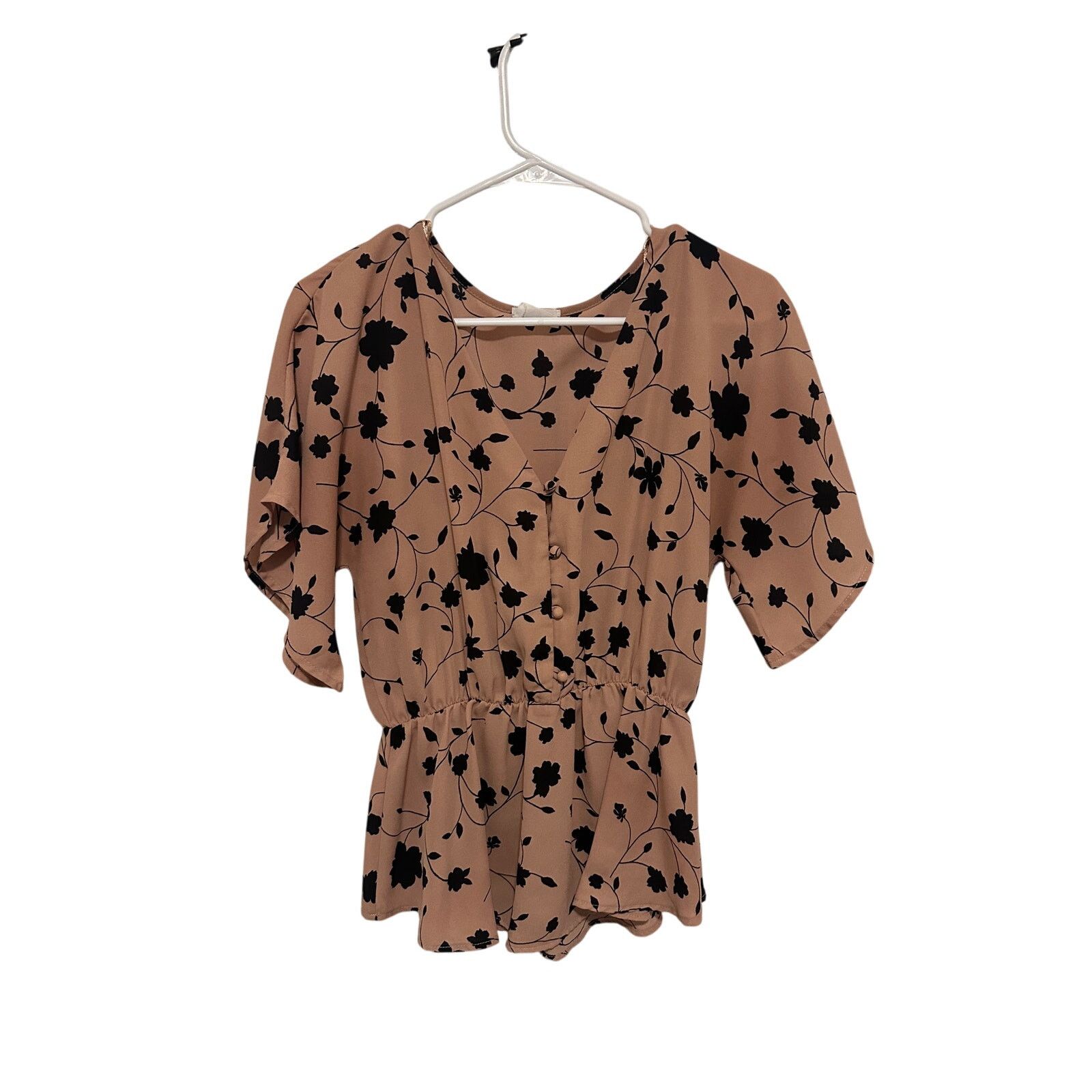 Other Sienna Sky Pink Floral Short Sleeve V-Neck Button Blouse Size M / US 6-8 / IT 42-44 - 6 Thumbnail