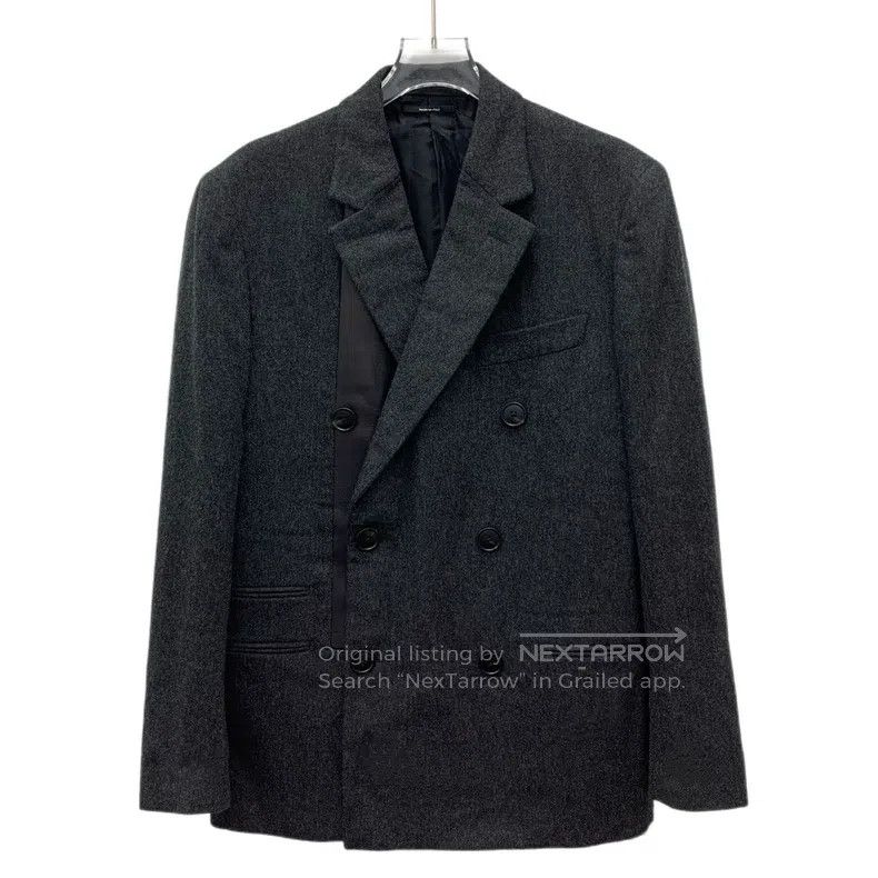 Hermes Hermes Dark Gray Merino Wool Lapel Double Breasted Long Sl Size 46R - 1 Thumbnail