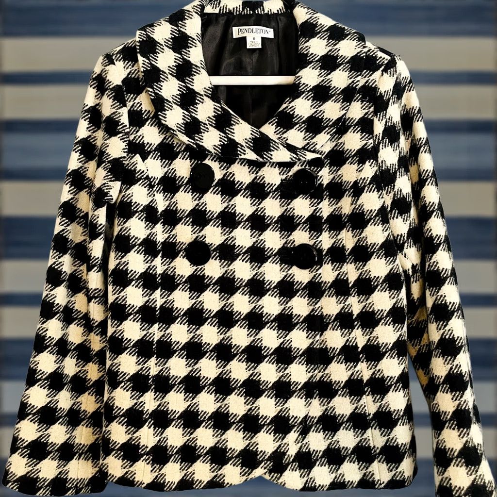Pendleton Pendleton Houndstooth Jacket Wool Black & White Women’s Size 6 Medium Button Mid Length Multicolor Pattern Argyle/Diamond Wool Blend Lining Size M / US 6-8 / IT 42-44 - 1 Thumbnail