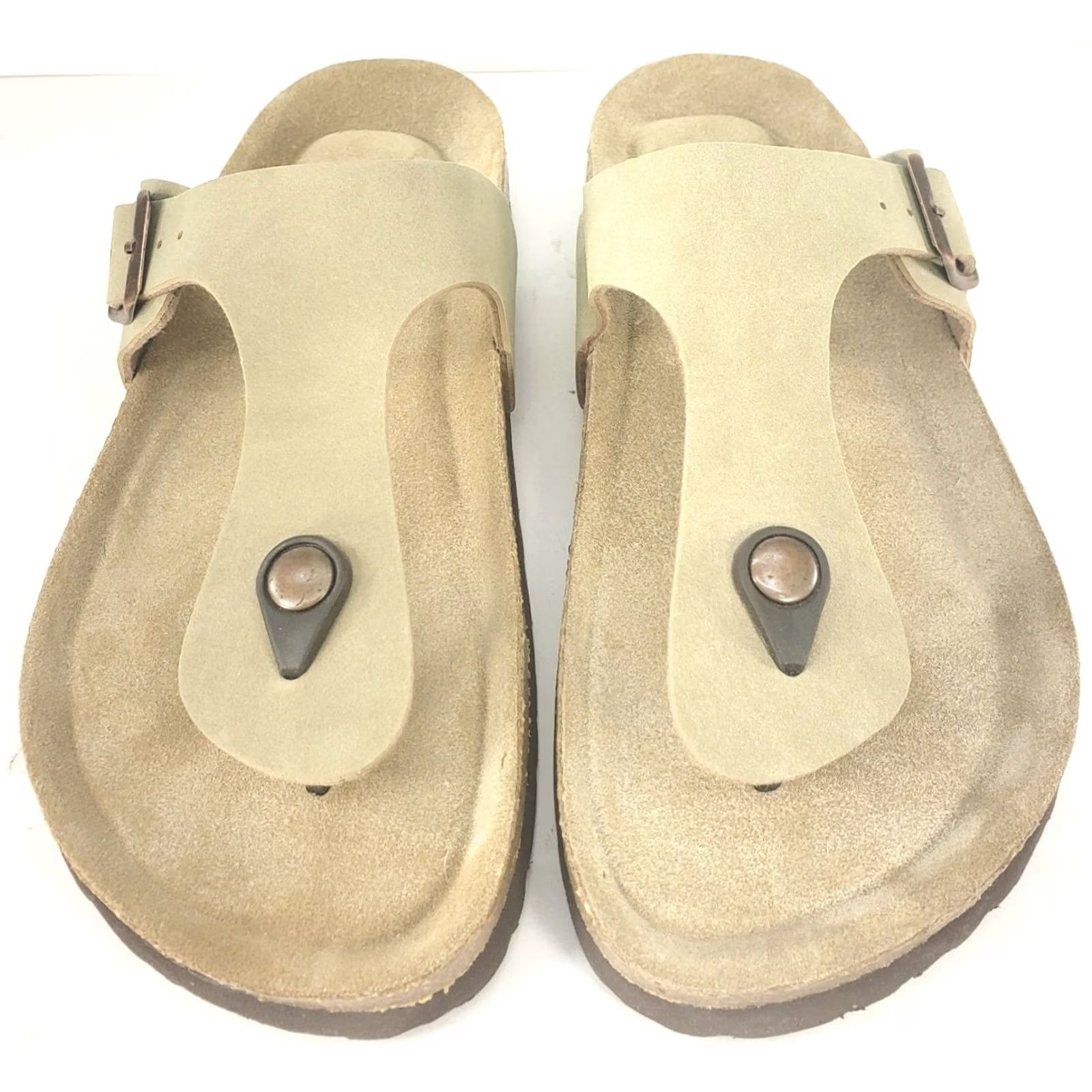 Vintage CUSHIONAIRE Leah Women's Sandal Tan Leather Slip-On Flip Flop Toe Post 8 Size US 8 / IT 38 - 3 Thumbnail