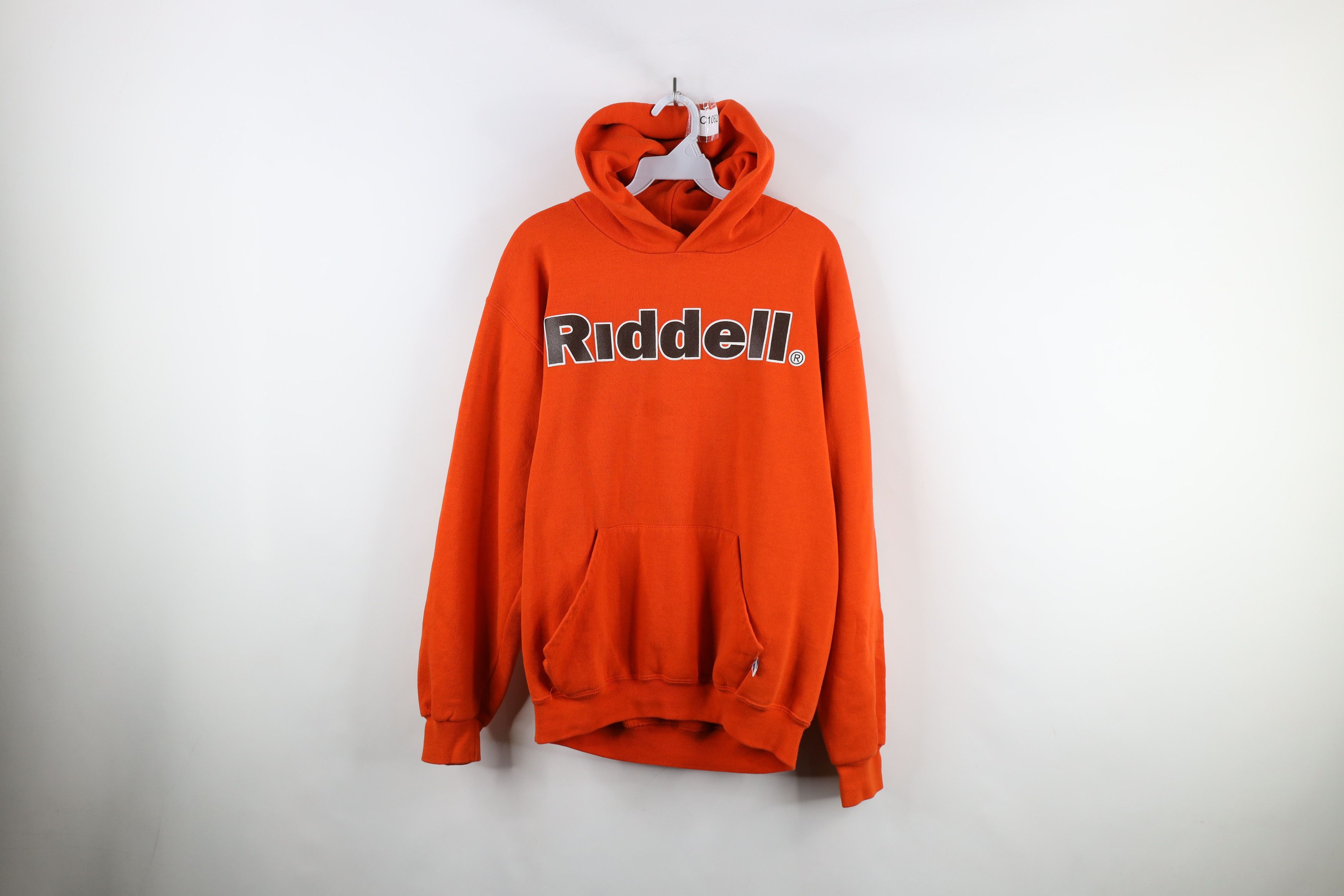 Russell Athletic × Vintage Vintage 90s Russell Athletic Riddell Football Hoodie Orange Size US M / EU 48-50 / 2 - 1 Thumbnail