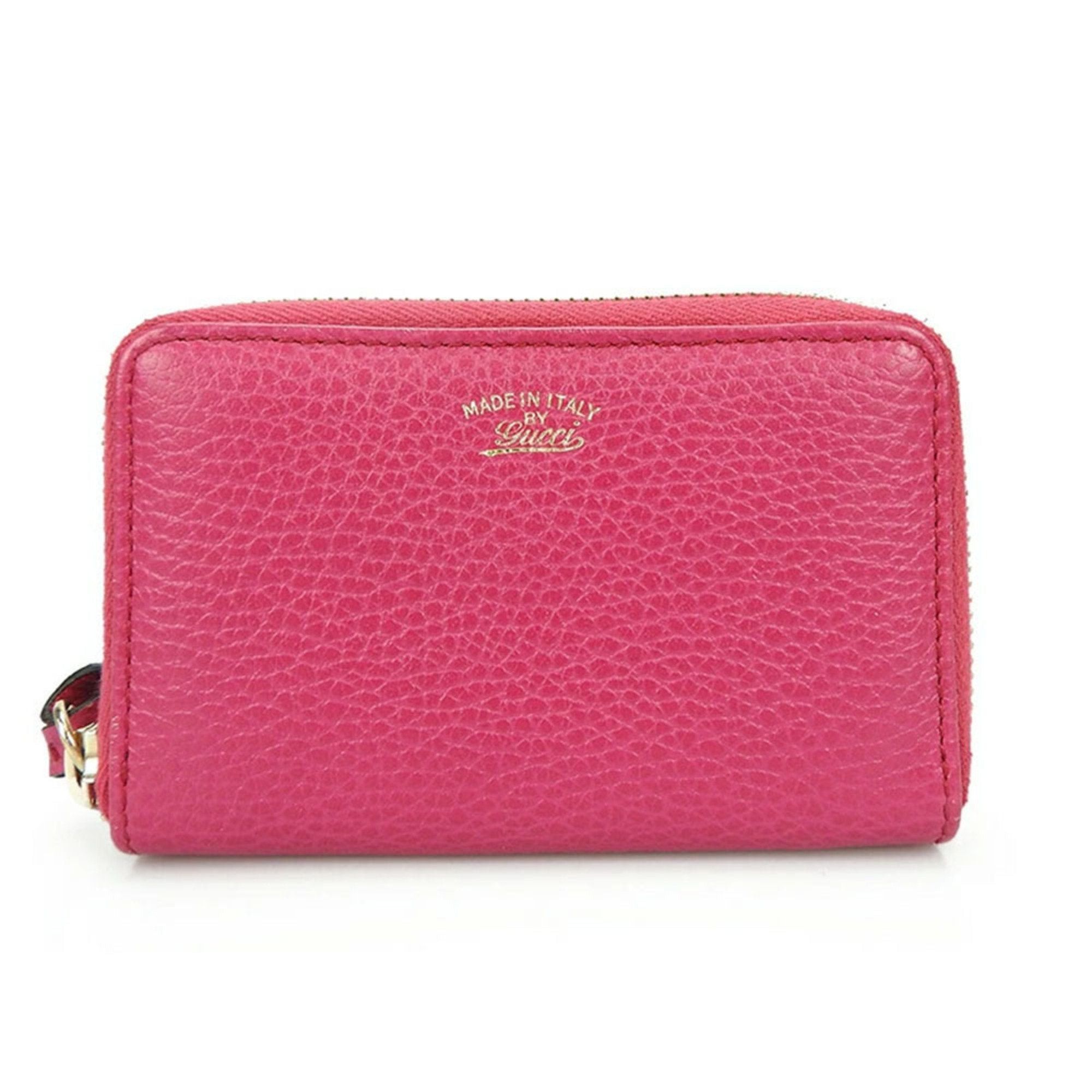 image of Gucci 368877 Round Coin Case Swing Zippy Zipp Pink Leather Accessories Coincase, Women's
