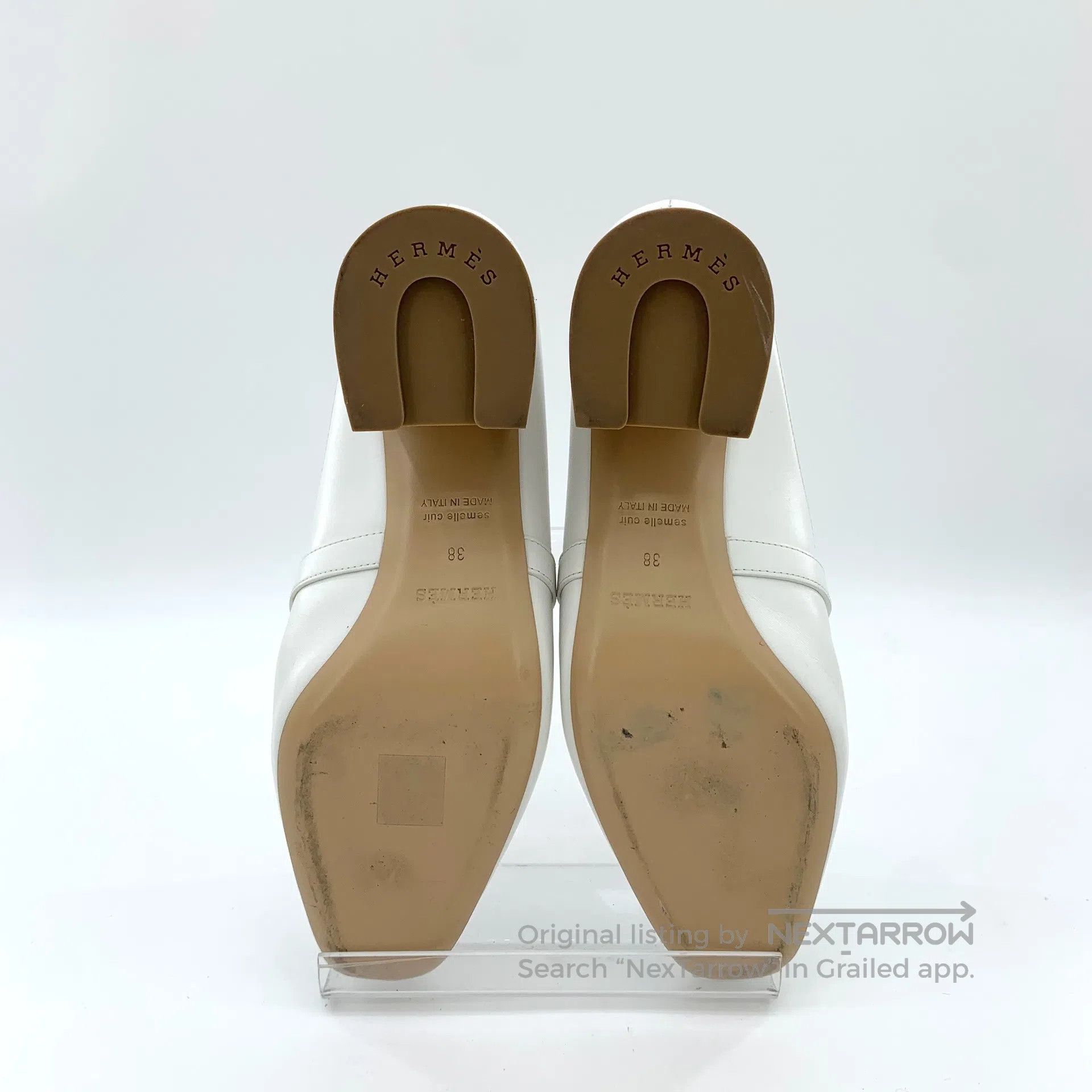 Hermes Hermes White silver buckle Mule block high-heeled shoes| Size US 7.5 / IT 37.5 - 5 Thumbnail