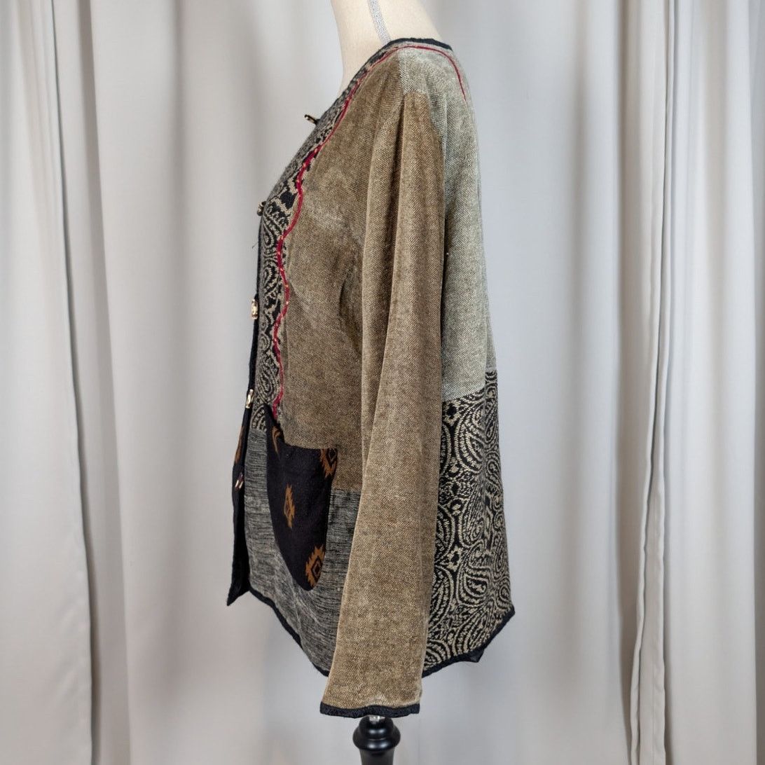 Other White Stag Patchwork Chenille Jacket L Boho Artsy Textured Size L / US 10 / IT 46 - 3 Thumbnail