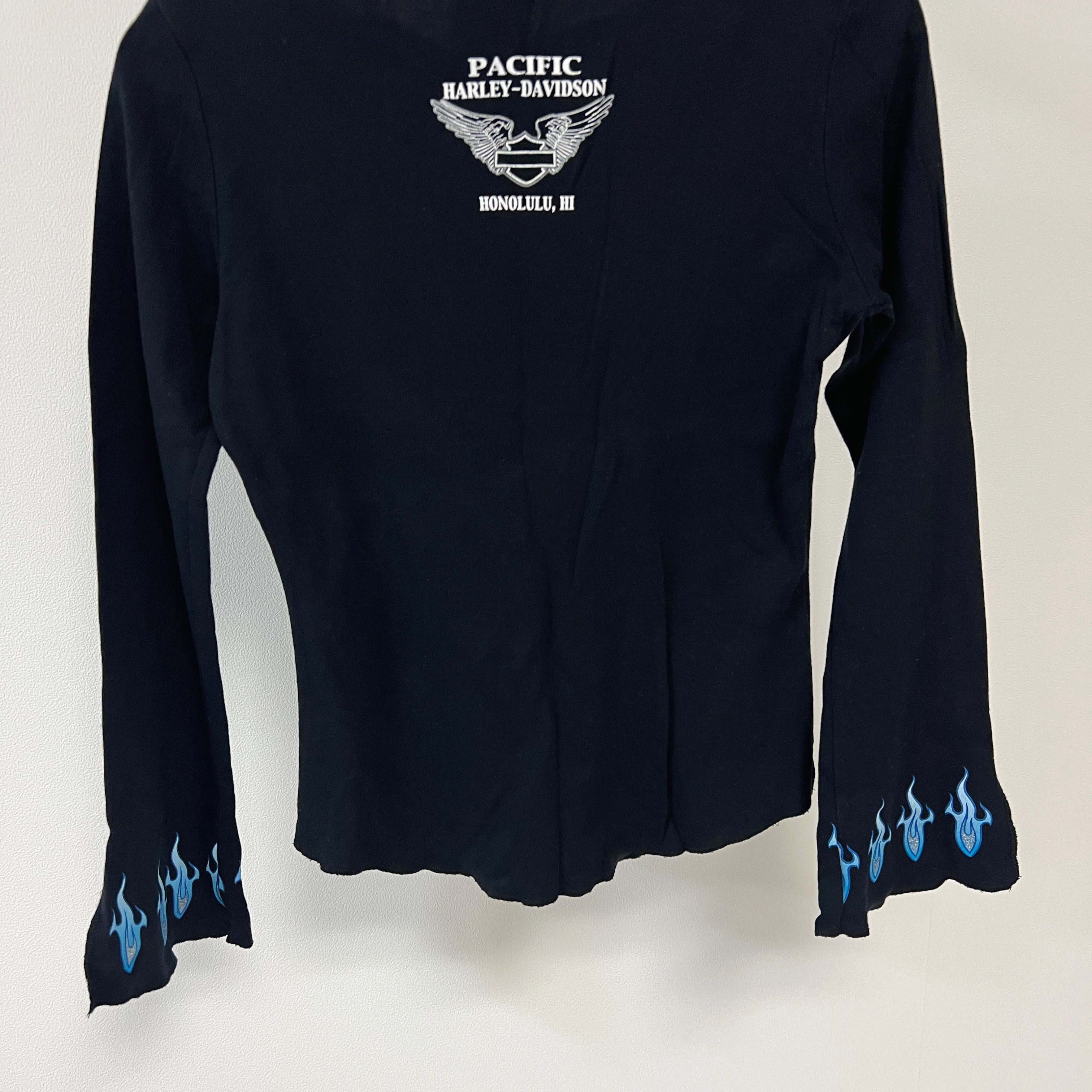 Harley Davidson 90s Blue Flame Hawaii Long Sleeve T-Shirt