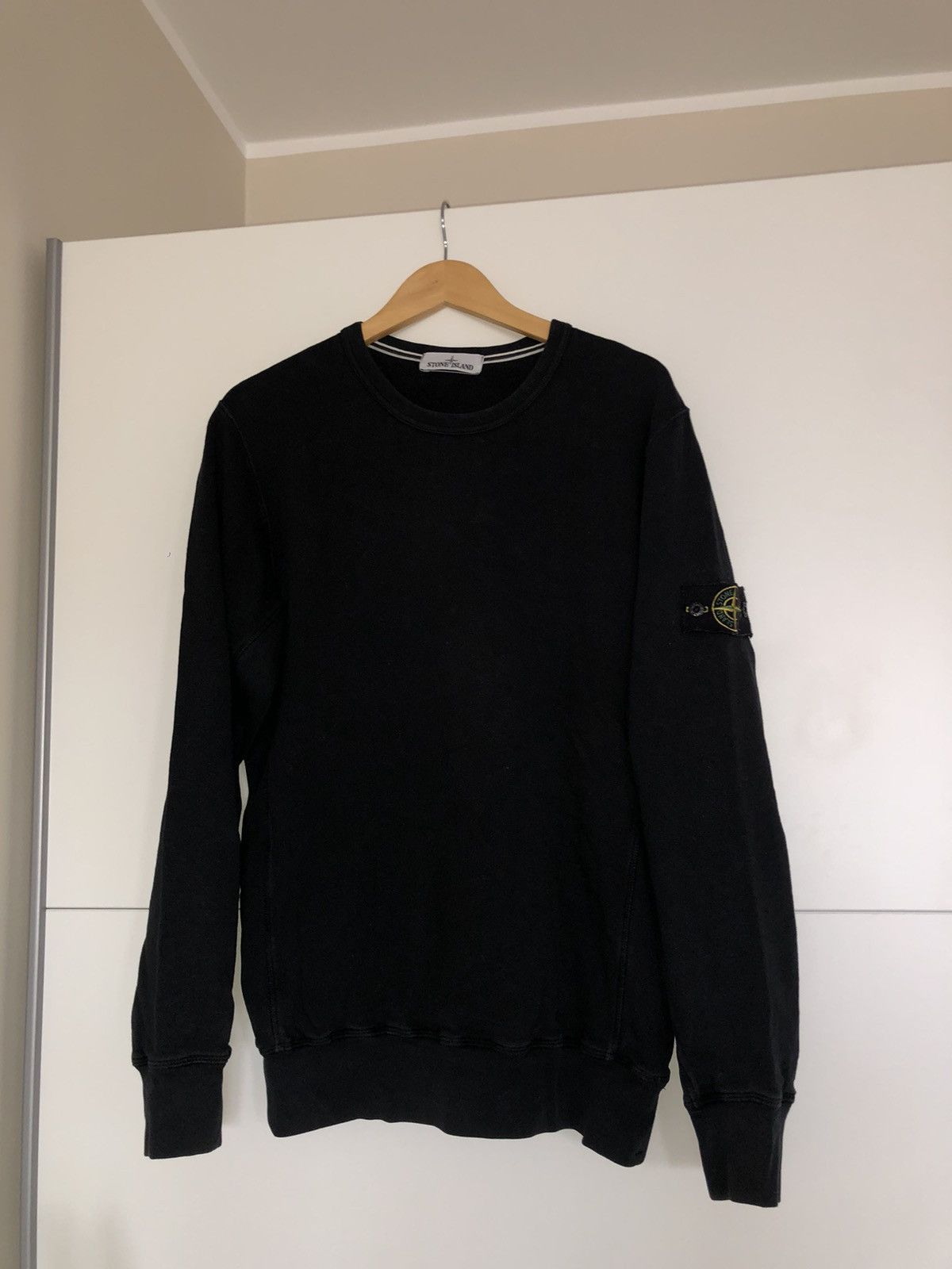 image of Stone Island Garment Dyed Crewneck in Black, Men's (Size XL)