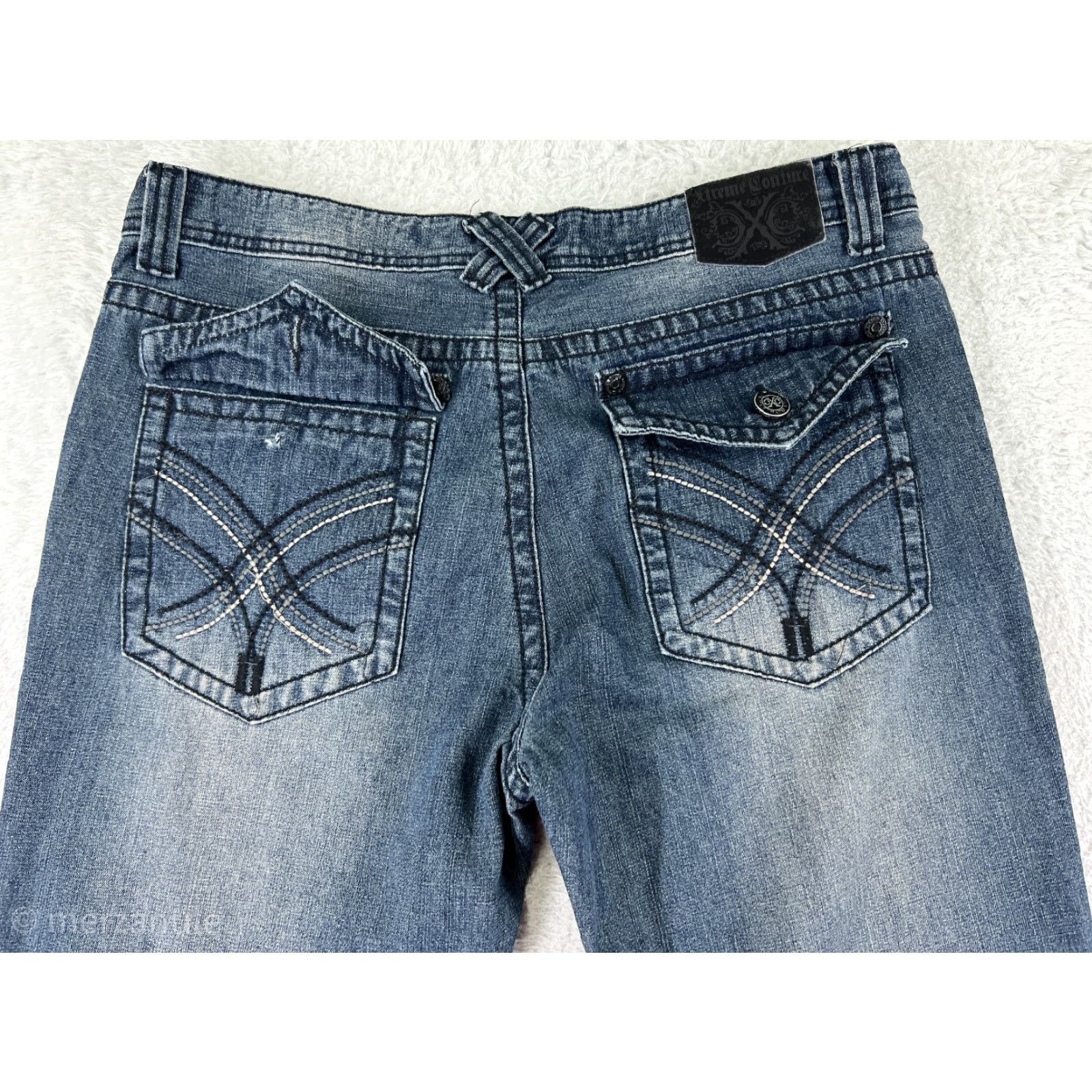 Vintage Xtreme Couture Jeans Womens 36 Blue Denim Bootcut Distressed Embroidered 5-Pocket Regular Inseam 30 Size 25" / US 0 / IT 36 - 3 Thumbnail