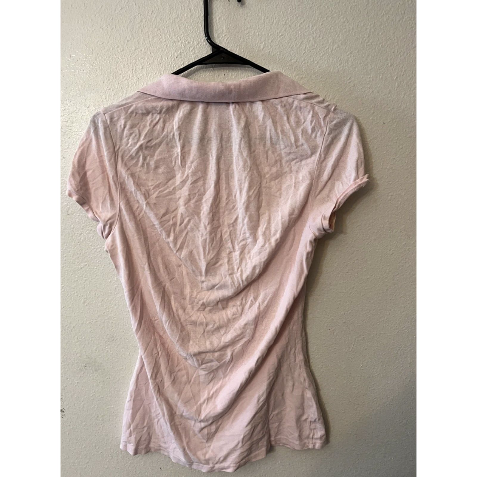 Express EXPRESS Women's Slim Fit Polo Shirt - Light Pink - Small - Short Sleeve - Solid Cotton Size S / US 4 / IT 40 - 2 Thumbnail
