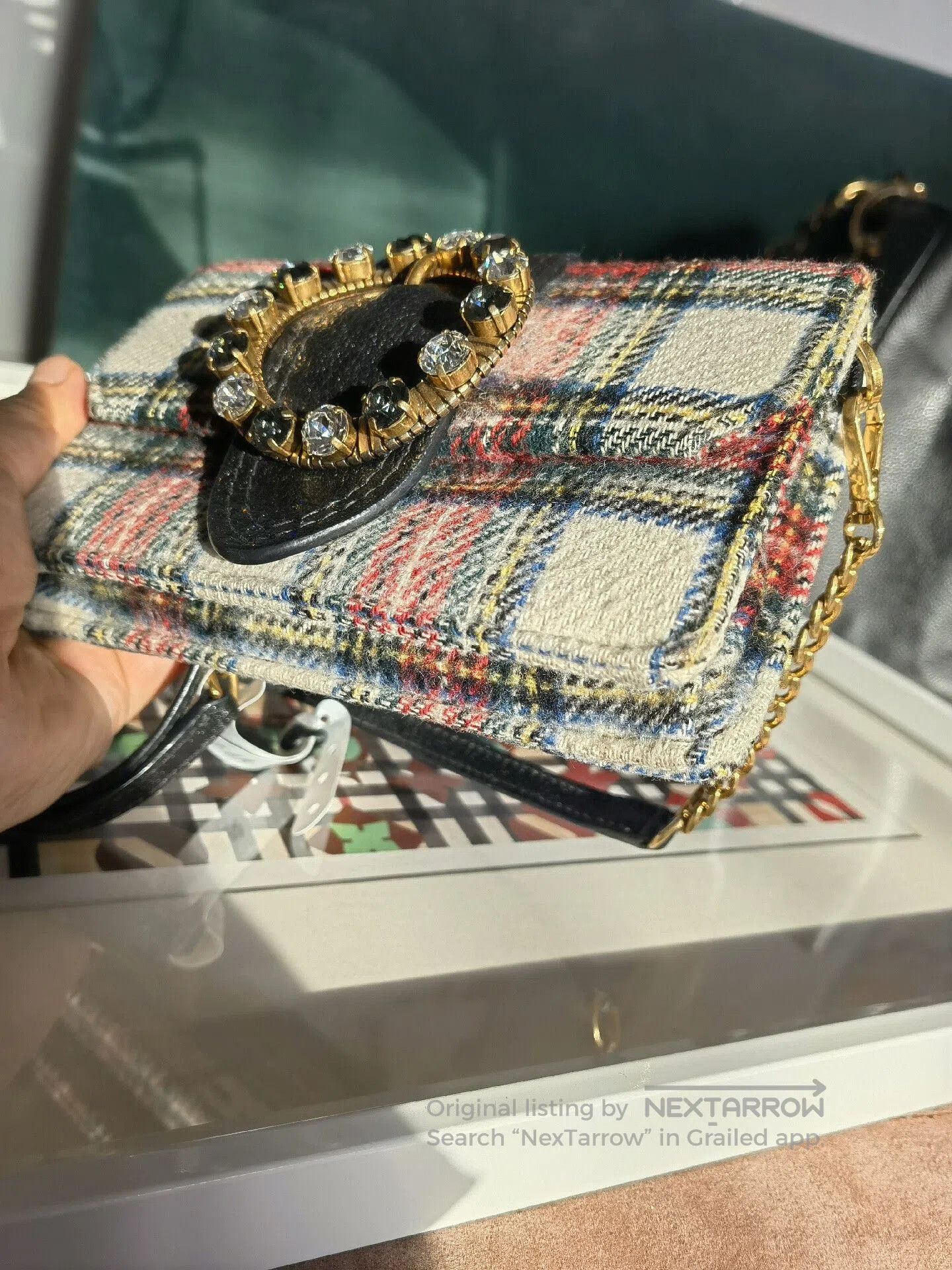 Miu Miu Miu Miu Plaid Crystal Shoulder Bag. Size ONE SIZE - 4 Thumbnail