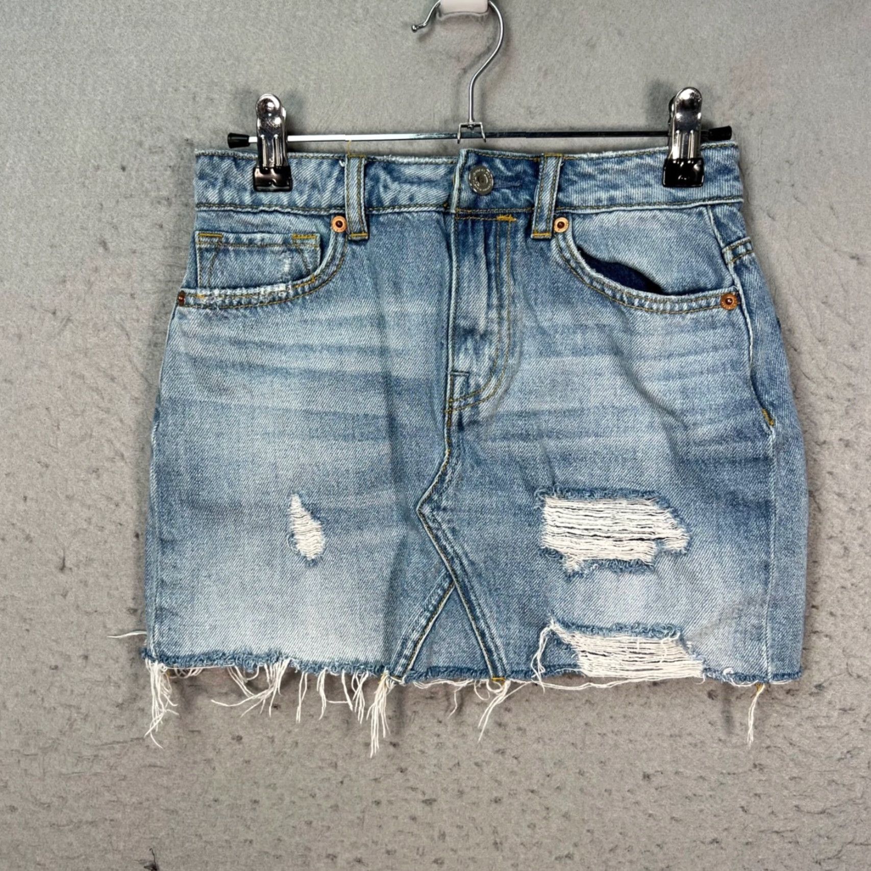 Allsaints AllSaints Womens Skirt Denim Mini Distressed Light Wash 00 Short Cotton Elastane Frayed Hem Casual Womens Size 24" / US 00 / IT 34 - 2 Thumbnail