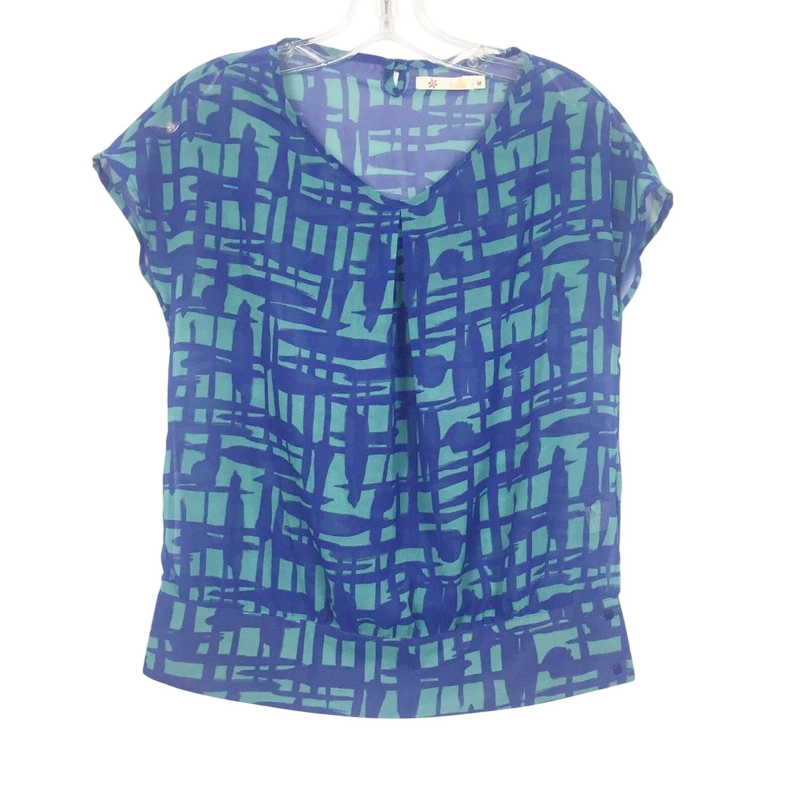 Other Tulle Blue Printed Short Sleeve Blouse Sz M Size M / US 6-8 / IT 42-44 - 7 Thumbnail