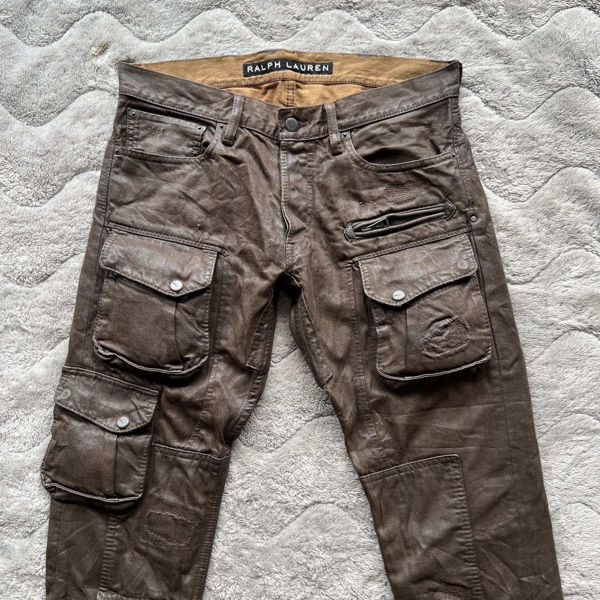Ralph Lauren 🔥 Ralph Lauren Coated Cargo Pants Brown Tactical Utility Size US 31 - 4 Thumbnail