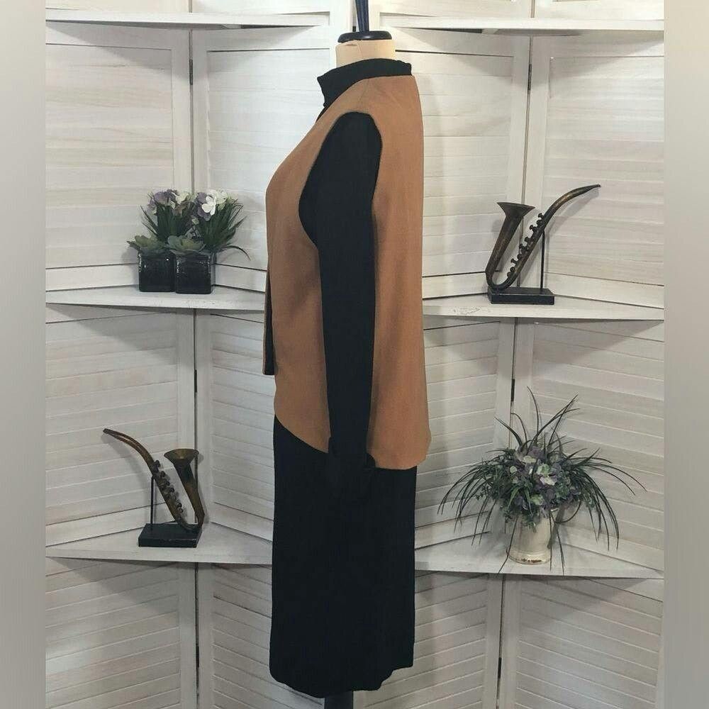Vintage Vtge 80s wool cashmere black tan turtleneck midi dress S Size S / US 4 / IT 40 - 10 Thumbnail
