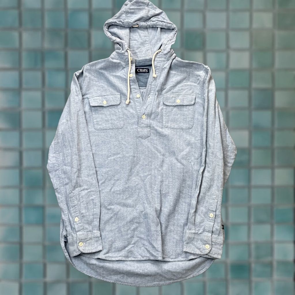 Chaps Womens Chaps Hoodie - Long Sleeve Blue Herringbone Cotton Activewear Size L / US 10 / IT 46 - 1 Thumbnail
