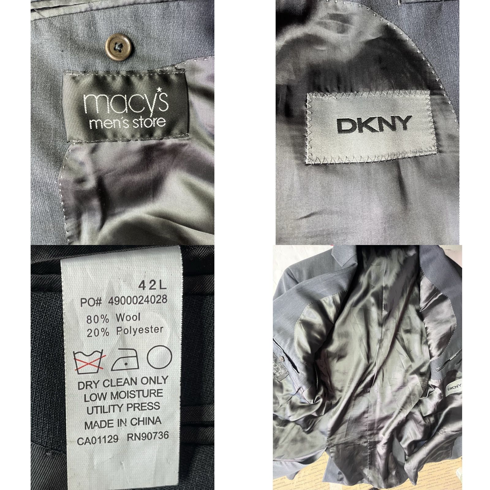 DKNY DKNY mens charcoal gray sport coat jacket blazer 42L Wool Blend Two-Button Notch Lapel Regular Fit Casual Business Party/Cocktail Wedding Mens Size 42R - 8 Thumbnail
