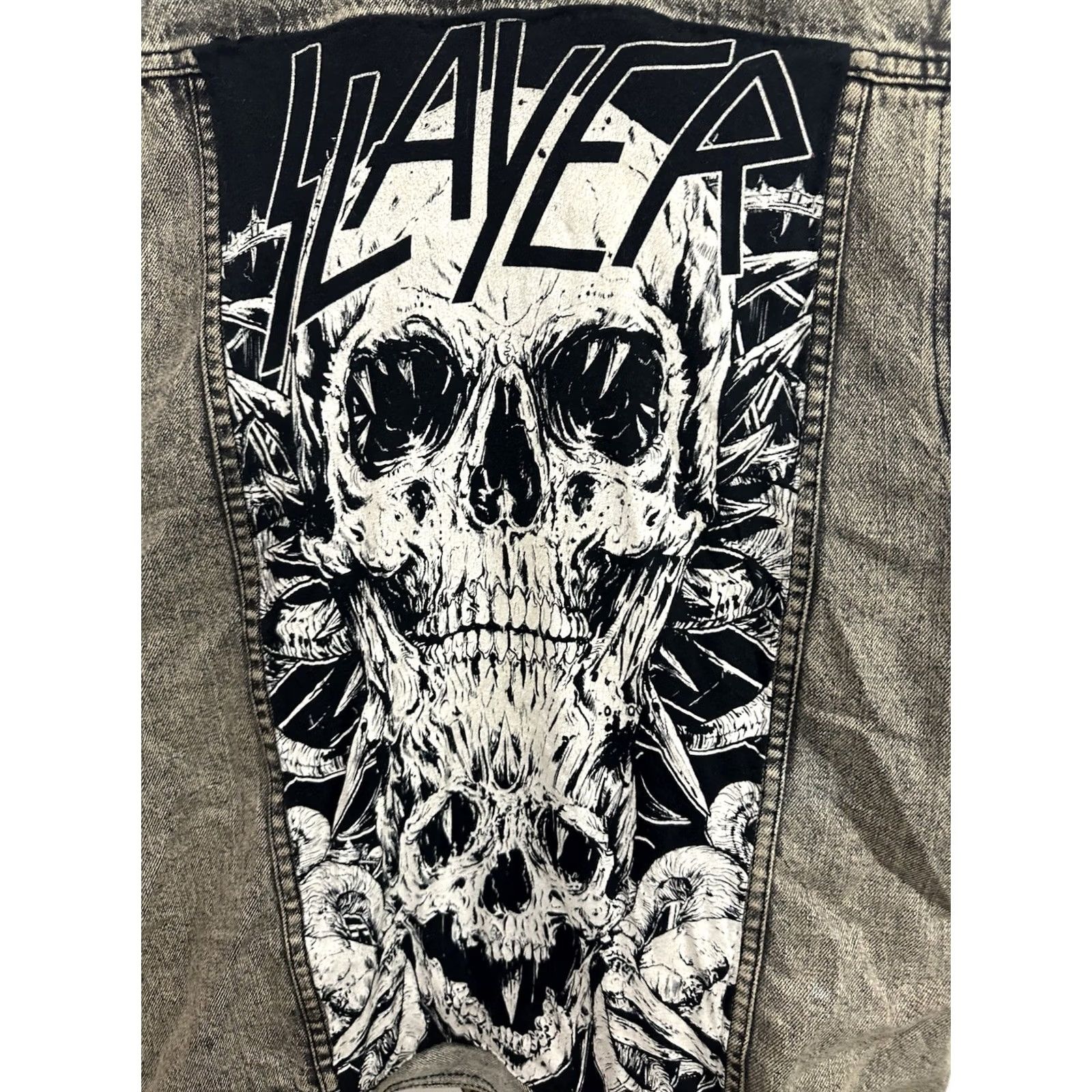 Denime VTG Slayer Deicide Entombed Death Metal Patch Faded Worn Denim Vest M Blue Denim Vest Mens Leather? Size US M / EU 48-50 / 2 - 4 Thumbnail