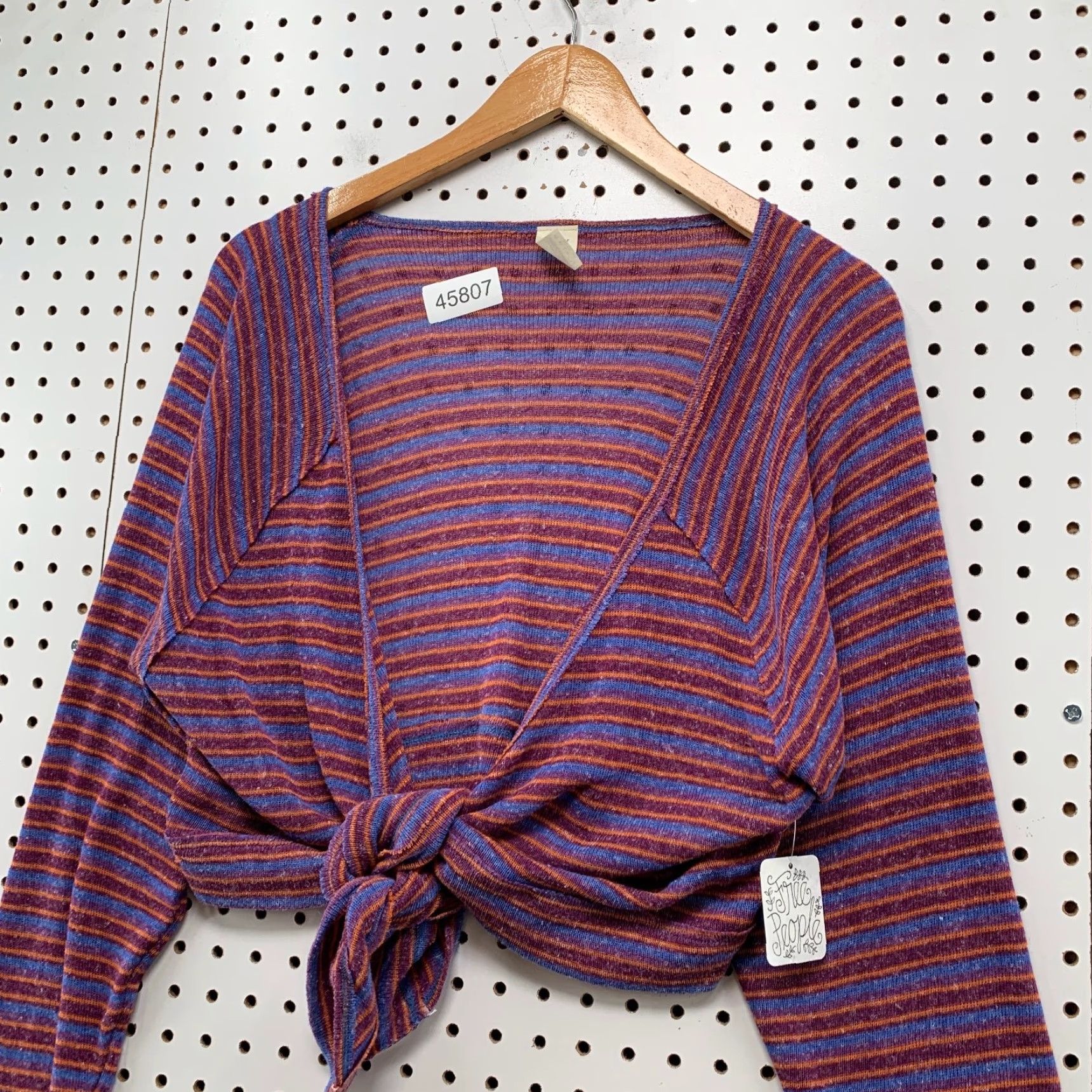 Free People Free People Blouse Women L Purple Linen Striped Cropped Tie V-Neck Casual NWT Size L / US 10 / IT 46 - 3 Thumbnail