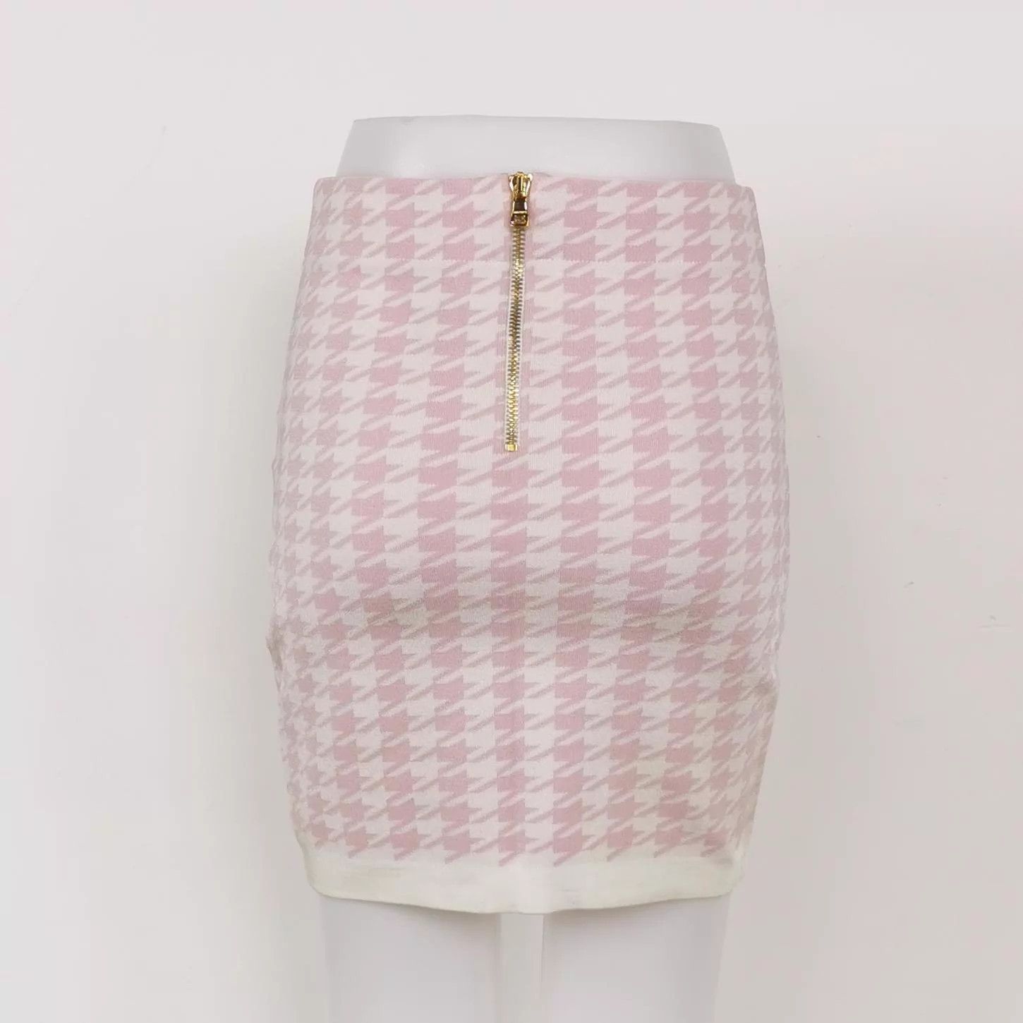 Balmain Balmain 36 Pink & White Houndstooth Gold Button Skirt Size 25" / US 0 / IT 36 - 3 Thumbnail