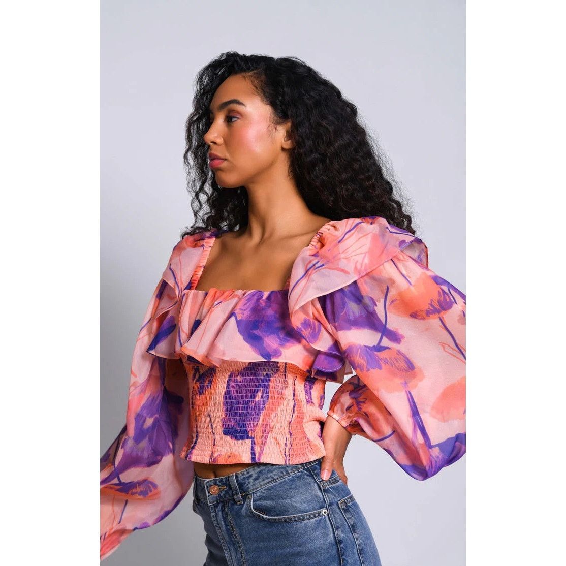 Hutch Hutch Ora Orange Floral smoked Top ballon long sleeves sz M Size M / US 6-8 / IT 42-44 - 1 Thumbnail