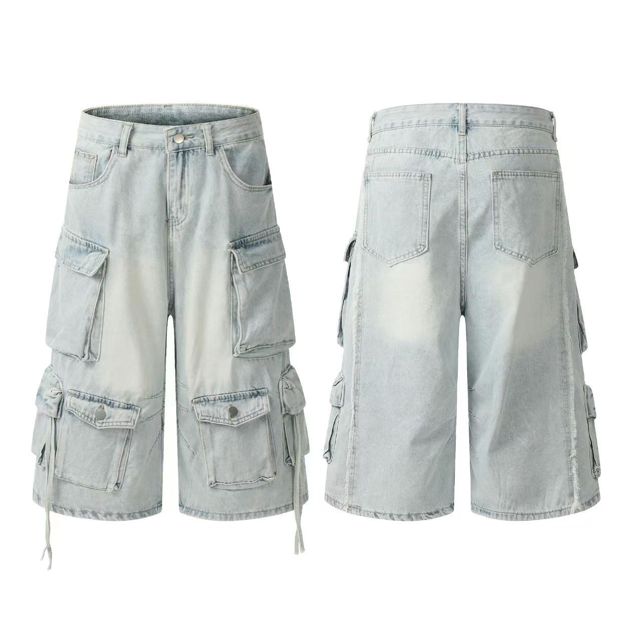 Vintage Street Y2K Vintage Multi-Pocket Washed Work Denim Shorts Size US 34 / EU 50 - 4 Thumbnail