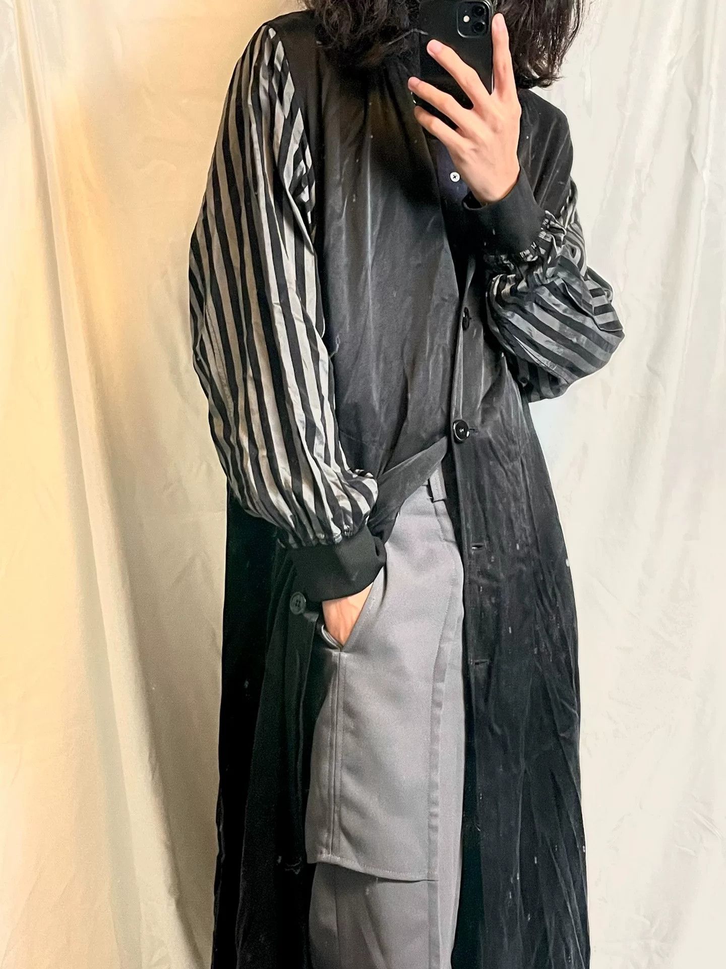 MM6 Maison Margiela Black Striped Long Coat Size L / US 10 / IT 46 - 1 Thumbnail