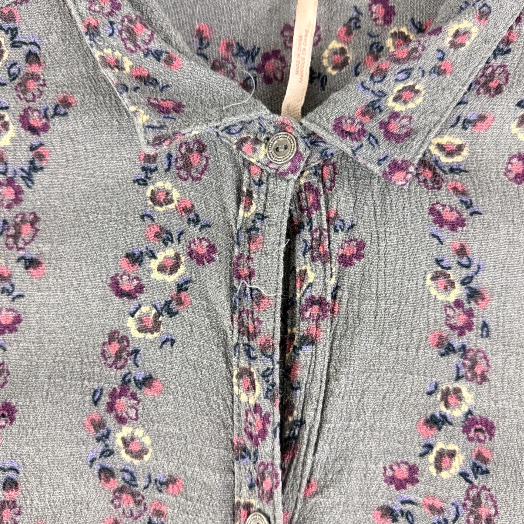 Free People Free People Shirt Dress Womens Small Gray Floral Drop Waist Long Sleeve Size S / US 4 / IT 40 - 3 Thumbnail