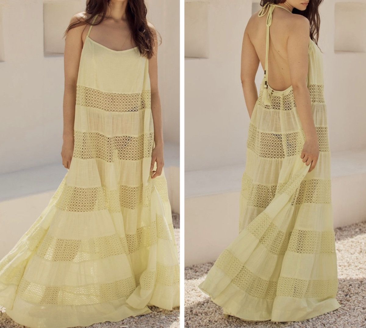 Anthropologie Sheer Lace Tiered Maxi Dress, Size XL