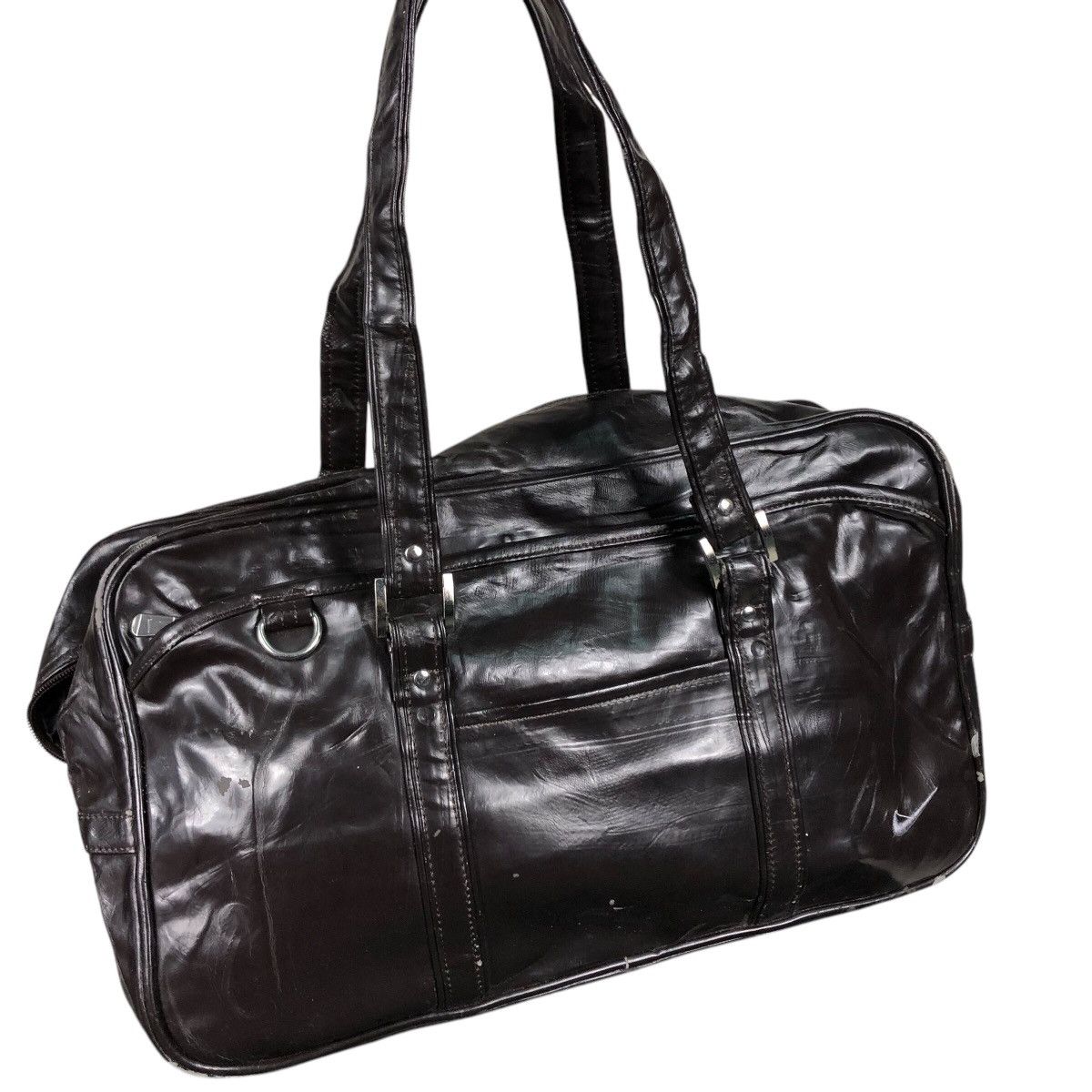 Nike 📌Vintage Soft Leather Hand Carry Luggage Nike Big Swoosh Size ONE SIZE - 12 Thumbnail