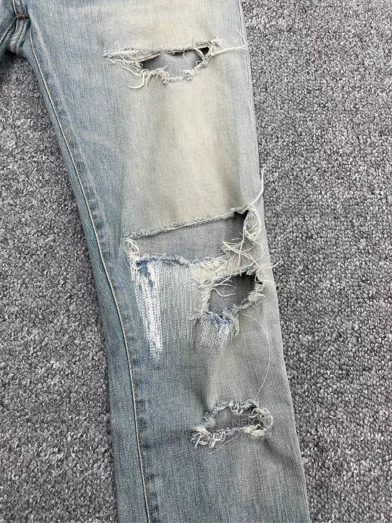 Saint Laurent Paris Saint Laurent Paris Destroyed Blue Cow Denim Jeans Size US 28 / EU 44 - 2 Thumbnail