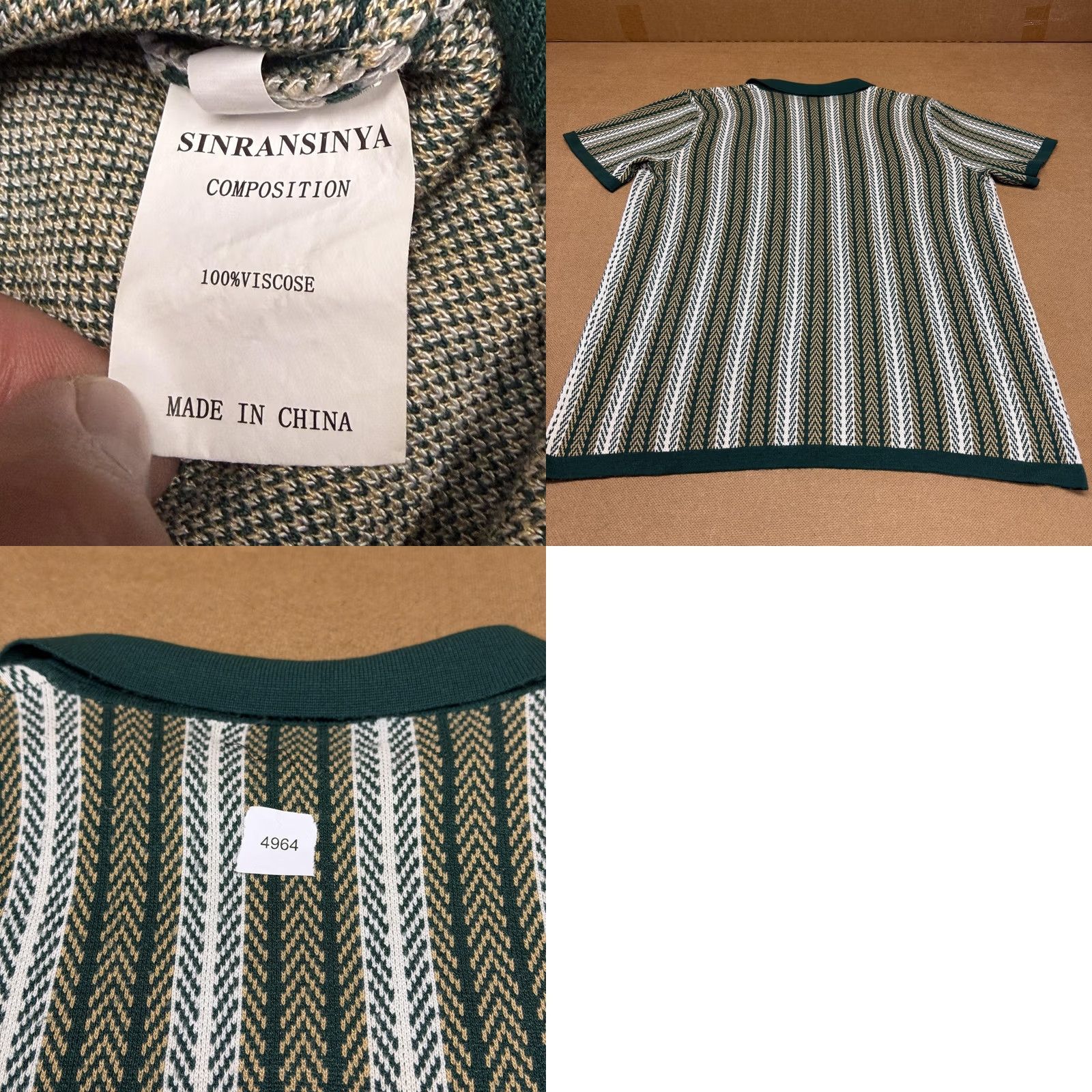 Vintage SINRANSINYA Shirt Womens Medium Green Knit Stripe Button Front Short Sleeve Size M / US 6-8 / IT 42-44 - 8 Thumbnail