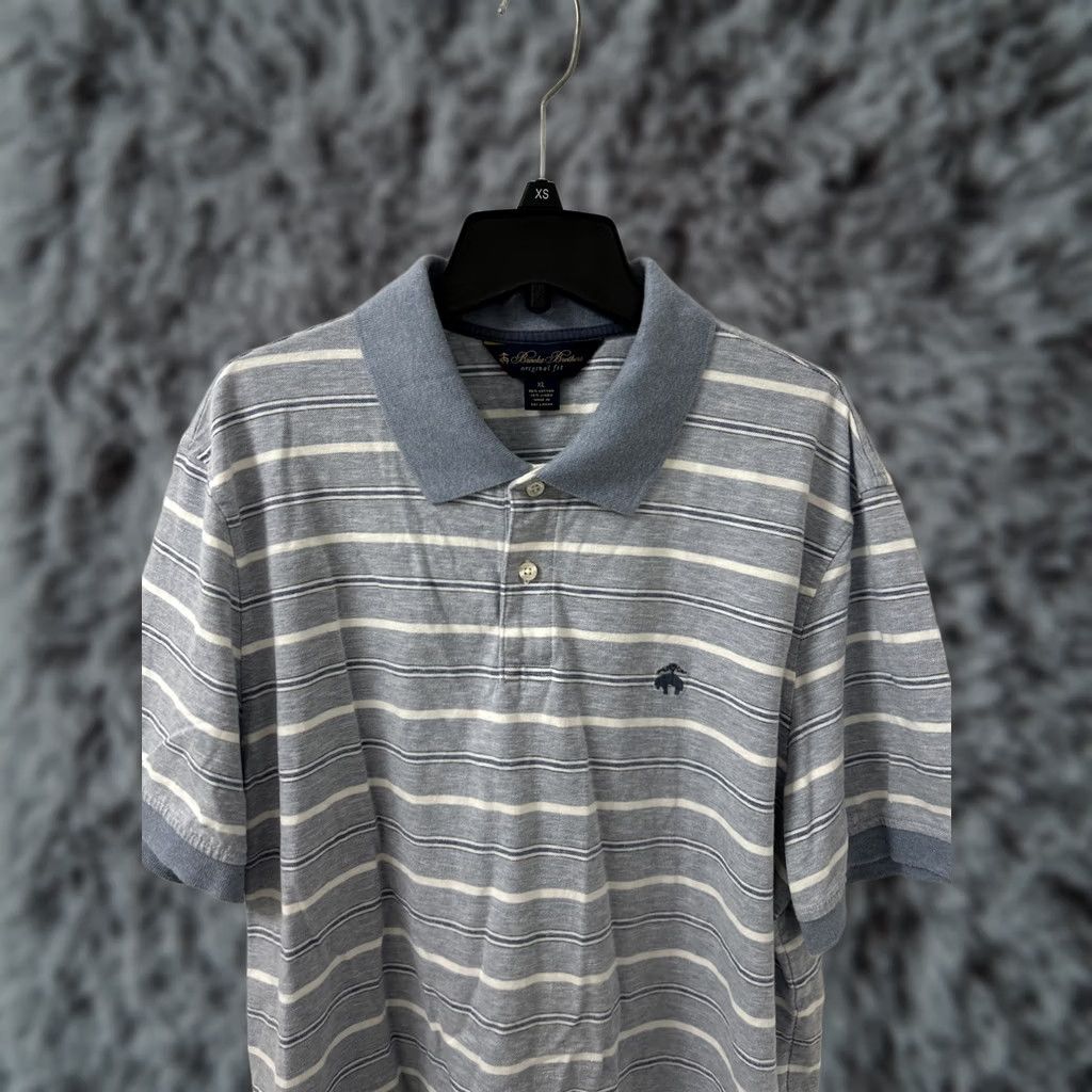 Brooks Brothers Brooks Brothers Polo Shirt Mens XL Blue Striped Linen Blend Regular Fit S/S Polo Shirt Swinging Golf Casual Size US XL / EU 56 / 4 - 1 Thumbnail