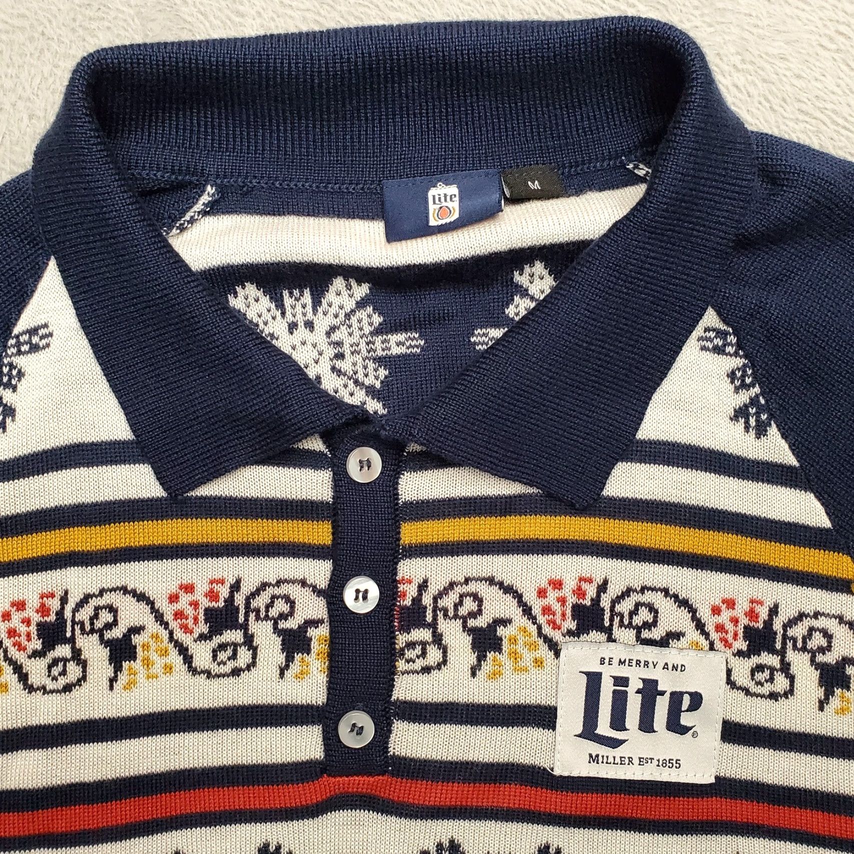 Vintage Miller Lite Ugly Christmas Sweater Men M Blue Pullover Casual Knit Crew Neck Fair Isle Logo Holiday Weekend Vintage? Size US M / EU 48-50 / 2 - 2 Thumbnail