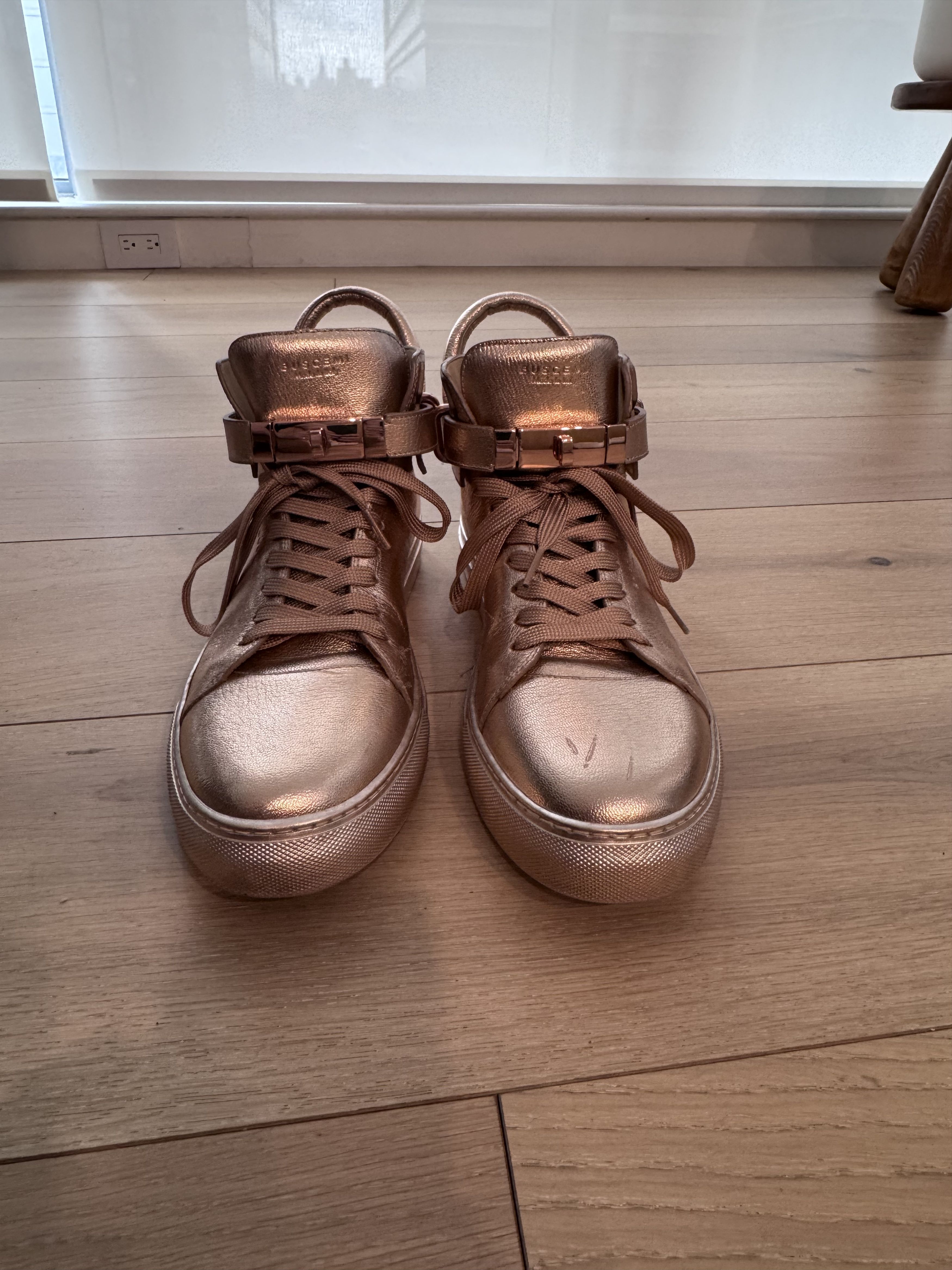 Buscemi Buscemi 100MM Metallic Rose Gold High Top Sneakers Size 12 Size US 12 / EU 45 - 6 Thumbnail