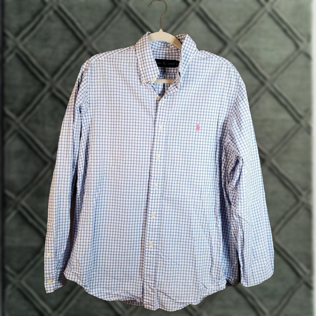 Polo Ralph Lauren Polo Ralph Lauren Shirt L Mens Blue Gingham Check Custom Fit Short Sleeve Shirt Size US L / EU 52-54 / 3 - 1 Thumbnail