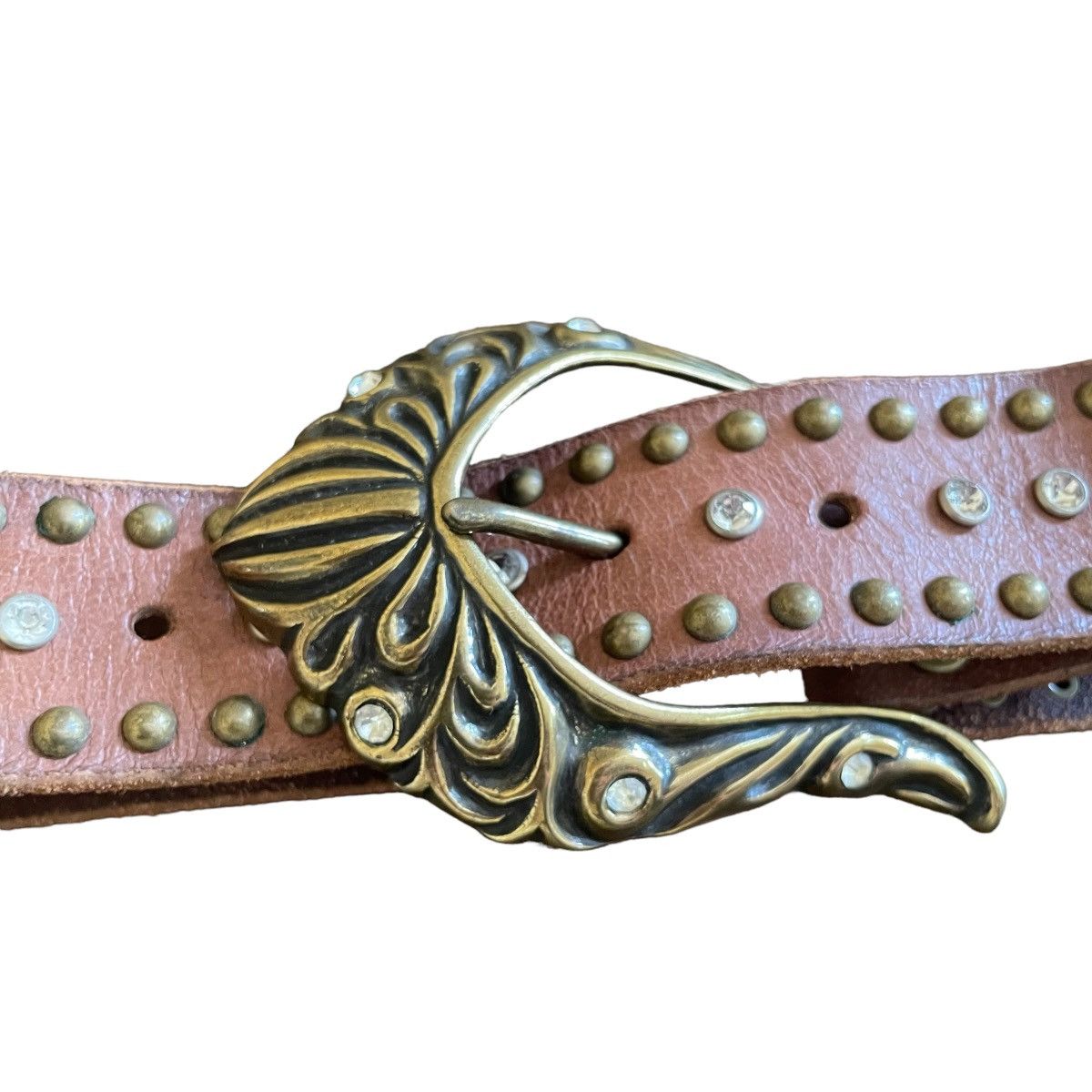 Affliction × If Six Was Nine × Le Grande Bleu (L.G.B.) Vintage Bianro Dagger Rhinestones Studded Brass Leather Belt Size ONE SIZE - 11 Thumbnail