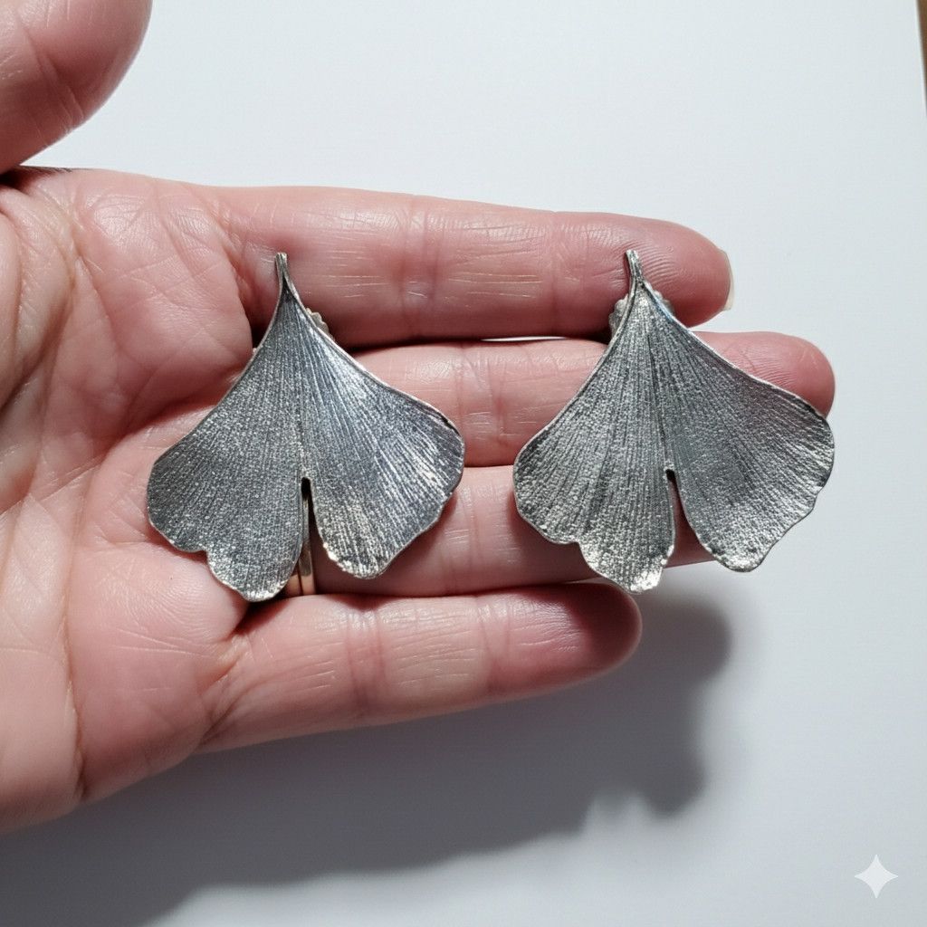 Other Ginko Biloba 2" Leaves Earrings B+B Sterling Silver 925 Vint Size ONE SIZE - 8 Thumbnail
