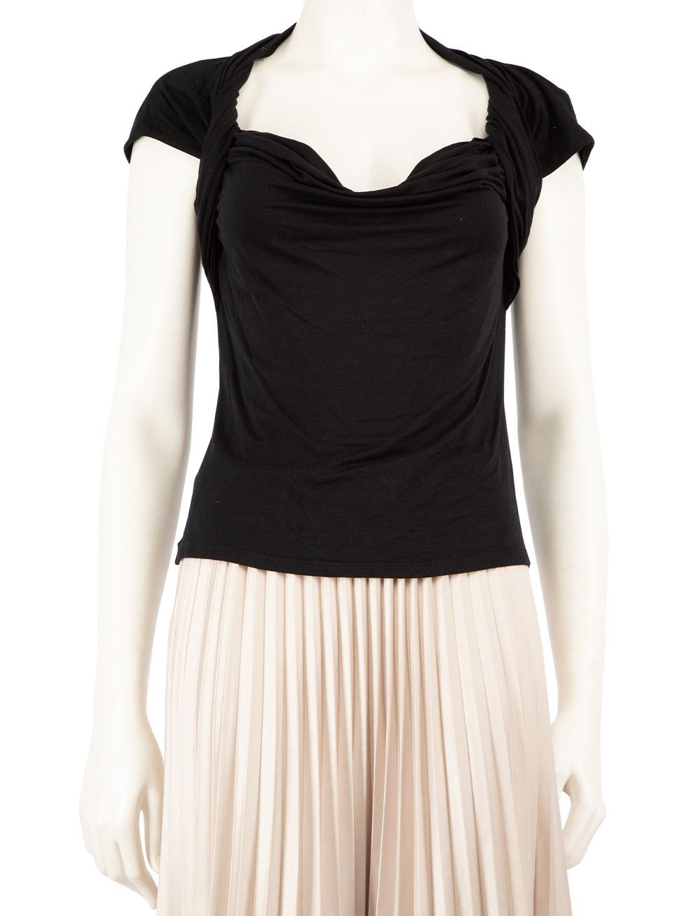 image of Max Mara Black Draped Short Sleeve Top, Women's (Size Small)