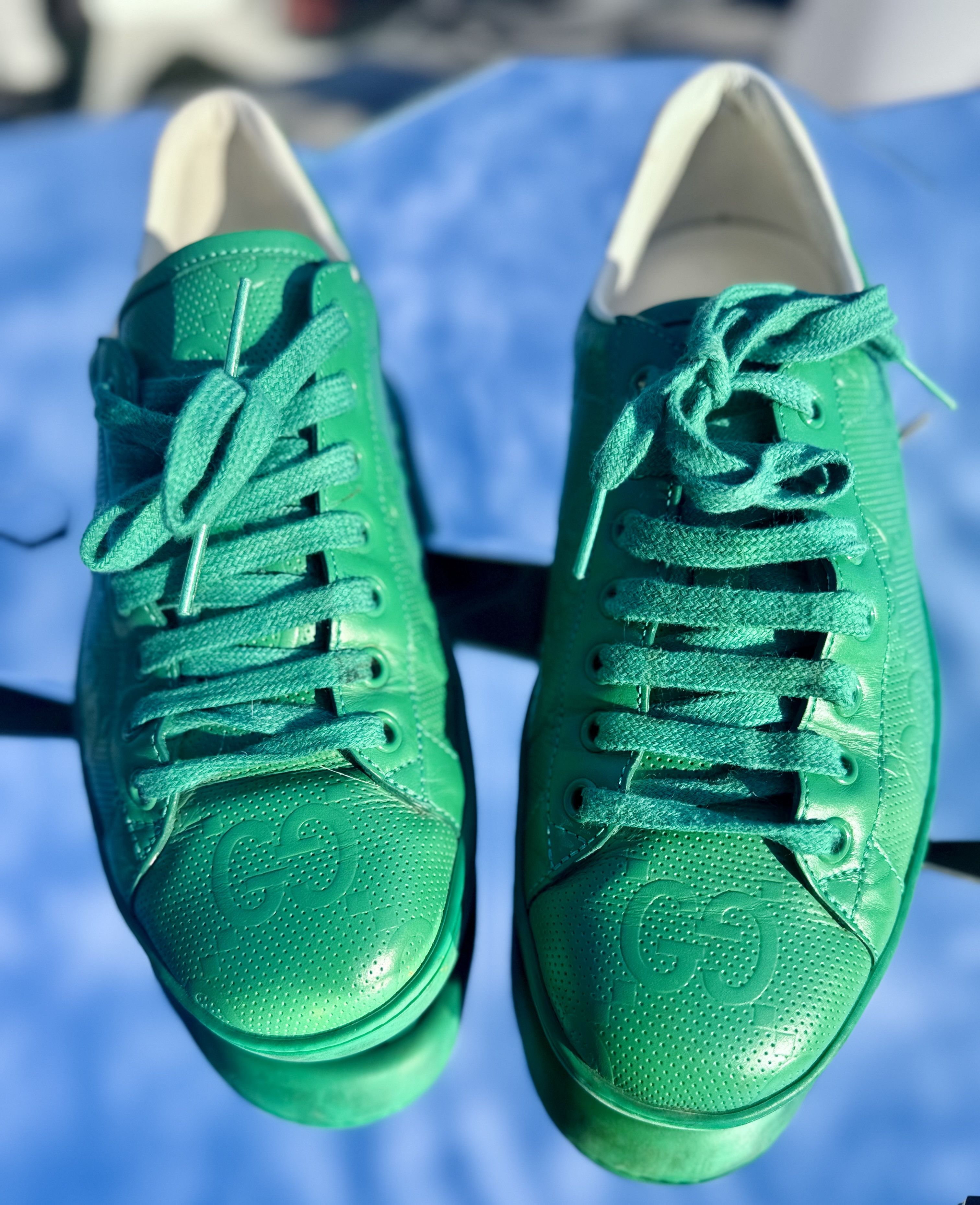Gucci Gucci Embossed Leather Sneaker – Green Size US 6.5 / EU 39-40 - 2 Thumbnail
