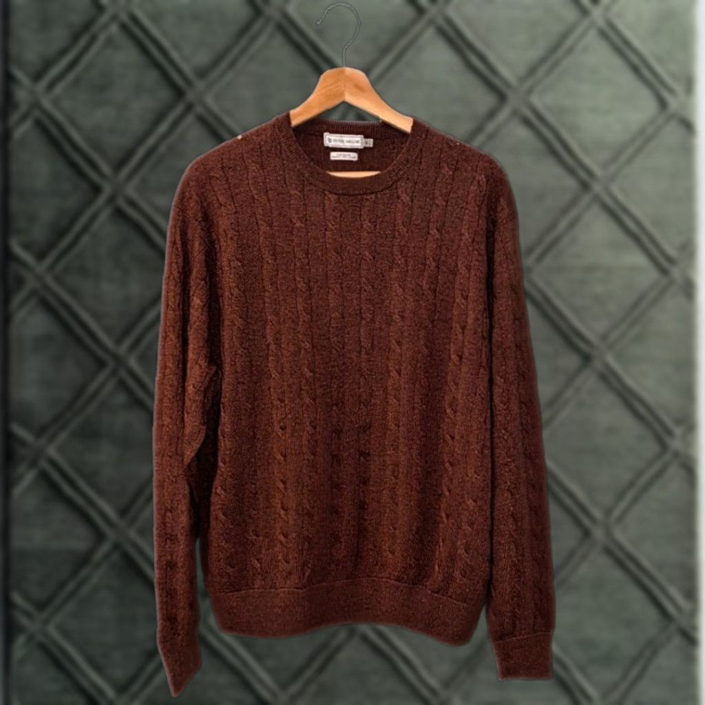 Peter Millar Peter Millar Sweatery Brown Red Cable Knit M Luxe Blend Wool Cashmere Flaw Knit Pullover Crew Neck Long Sleeve Men’s Regular Size M Size US M / EU 48-50 / 2 - 1 Thumbnail