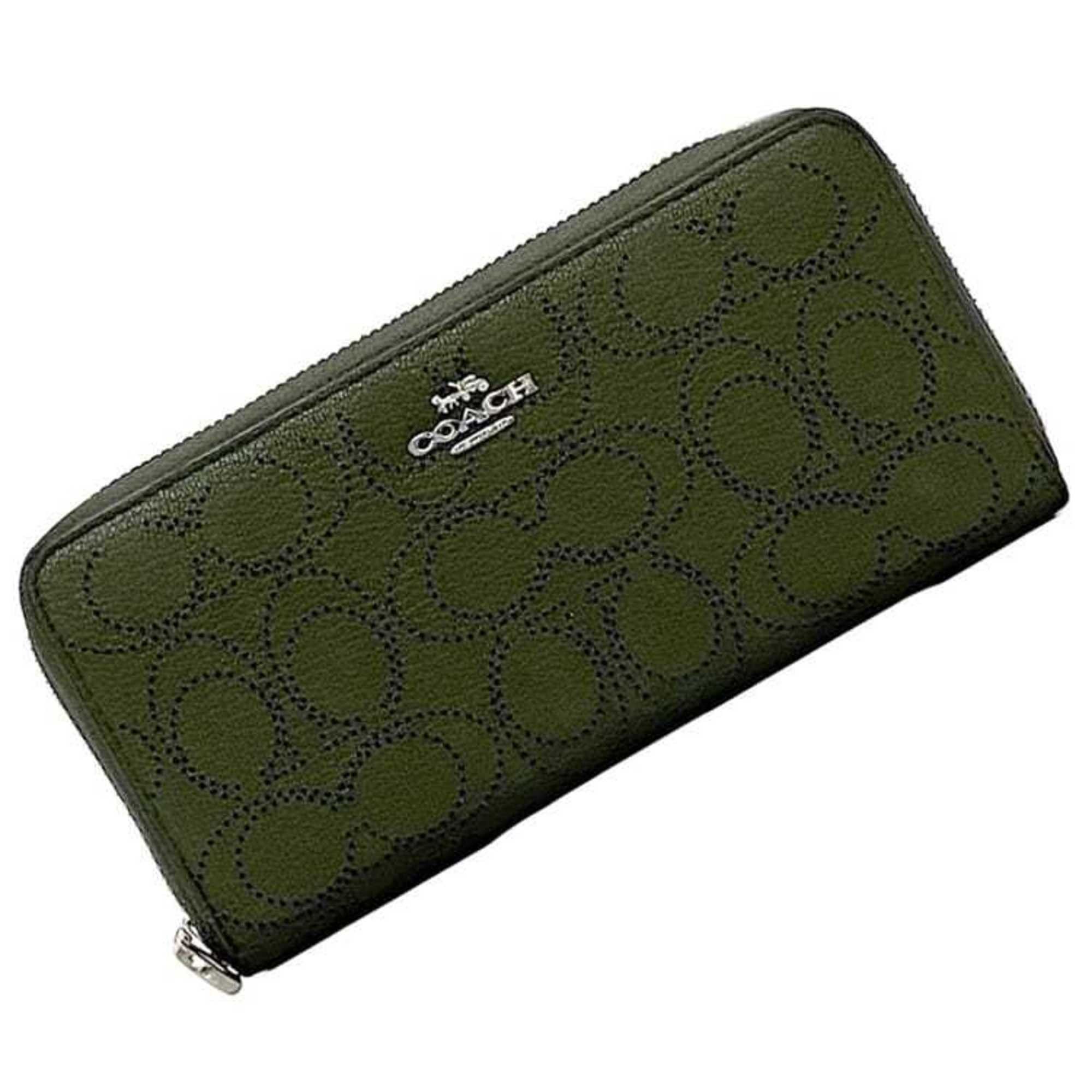 Coach Coach Round Long Wallet ec-22952 Green Signature CA715 Leather COACH Punching Women's Size ONE SIZE - 1 Thumbnail