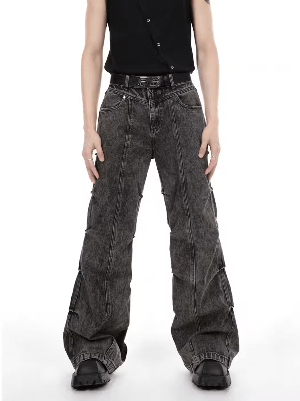 Japanese Brand Vintage washed distressed micro-flared high-waisted jeans Size US 34 / EU 50 - 1 Thumbnail
