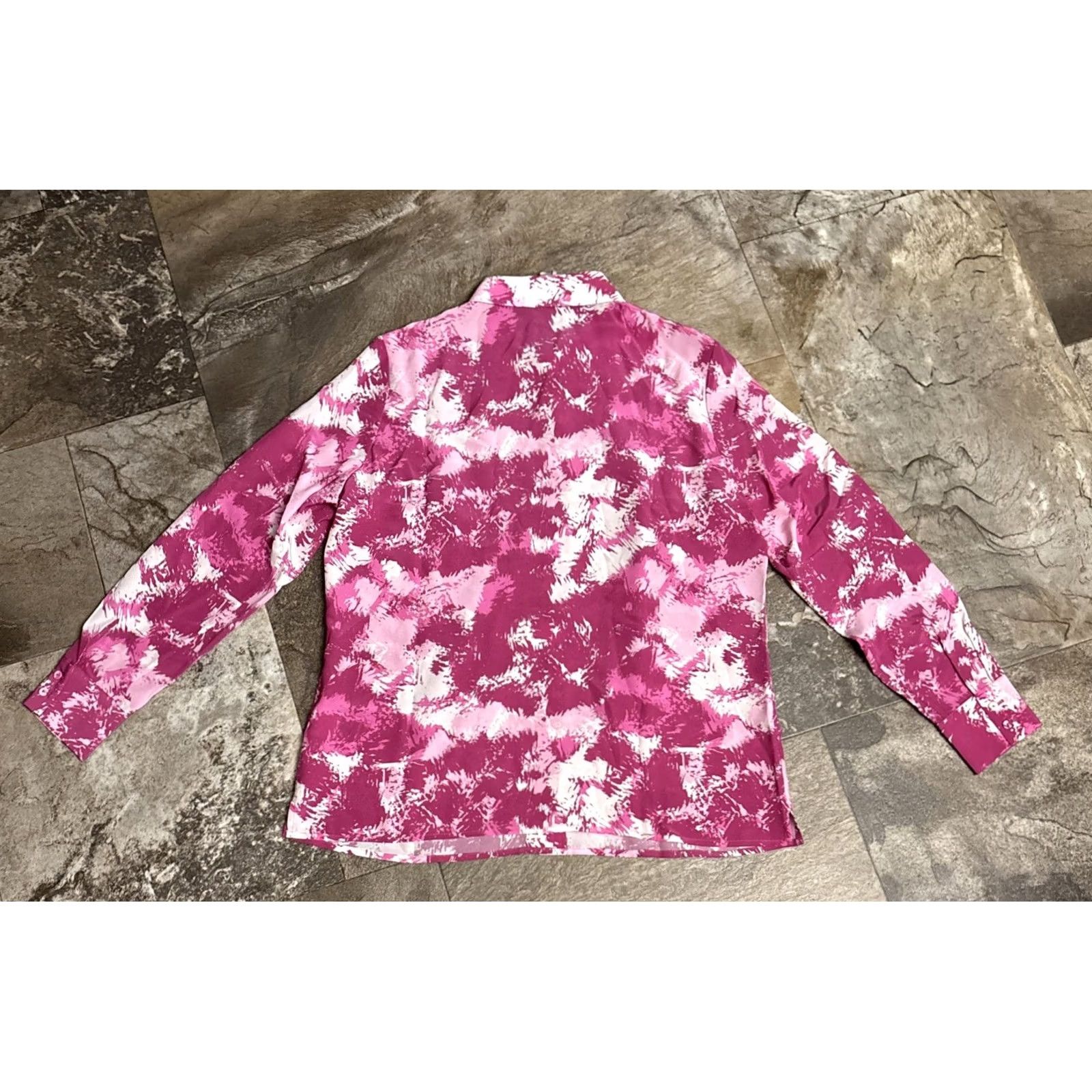 Vintage Pure Blouse Shirt Women 8 Pink Silk Button Collared Long Sleeve NWT 100% Silk L/S Blouse Size M / US 6-8 / IT 42-44 - 2 Thumbnail