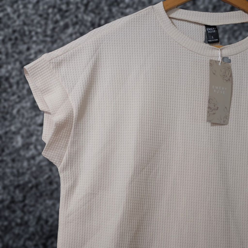 Vintage NWT! Emery Rose Shirt Dolman Short Sleeve Waffle Stretch Beige Women's L #H53-9 Size L / US 10 / IT 46 - 1 Thumbnail