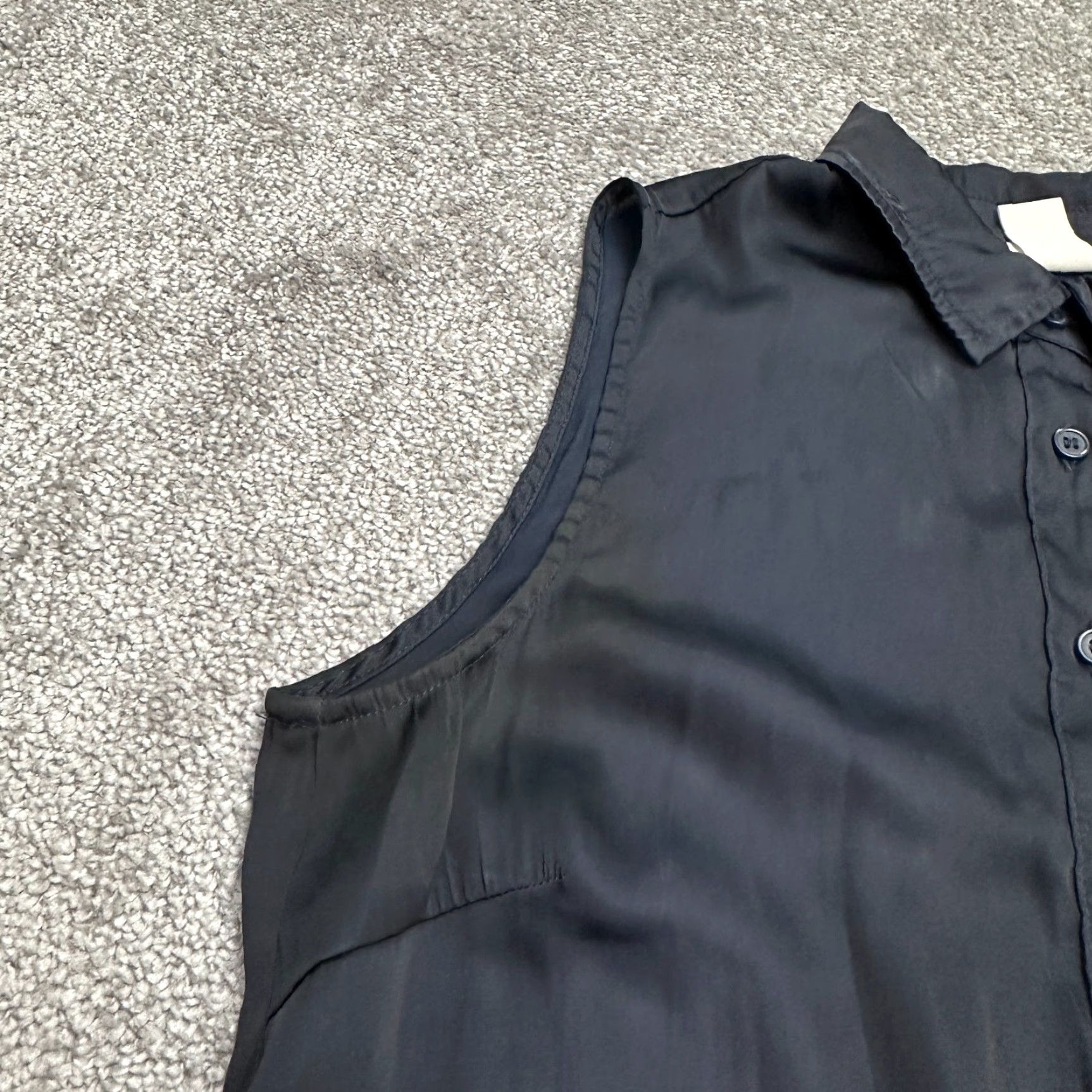 H&M H&M Shirt Womens 4 Dark Blue Satin Maxi Belted Collared Sleeveless Casual Dress Size S / US 4 / IT 40 - 5 Thumbnail