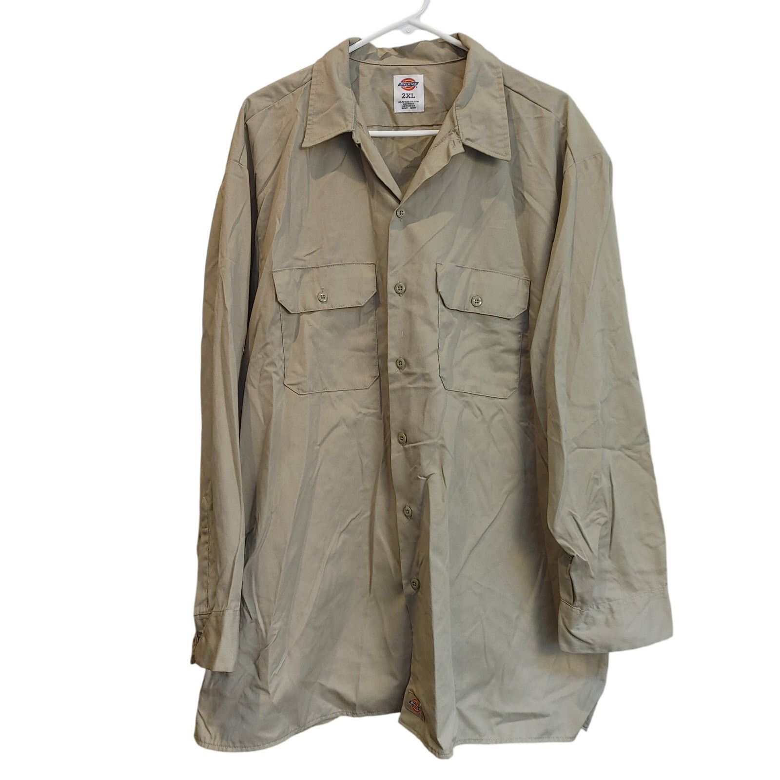 Dickies Dickies Mens 2X Beige Long Sleeve Button Down Collared Shirt Size US XXL / EU 58 / 5 - 1 Thumbnail