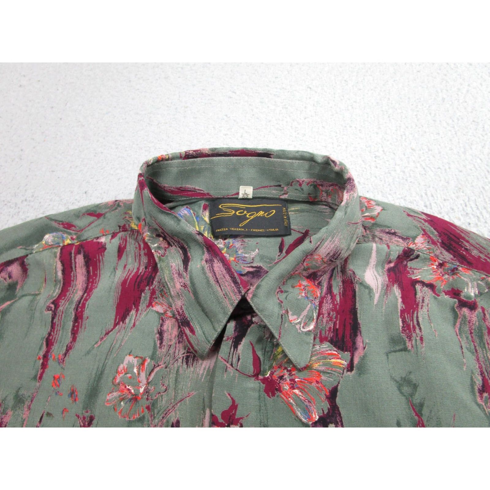 Vintage VINTAGE Segno Shirt Mens Large Green Abstract Floral Button Up Made Italy 90s Size US L / EU 52-54 / 3 - 4 Thumbnail