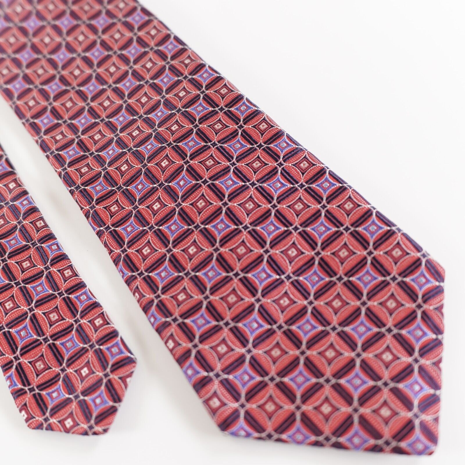 Hart Schaffner Marx Hart Schaffner Marx Red Blue Geometric Woven Silk Tie Size ONE SIZE - 1 Thumbnail
