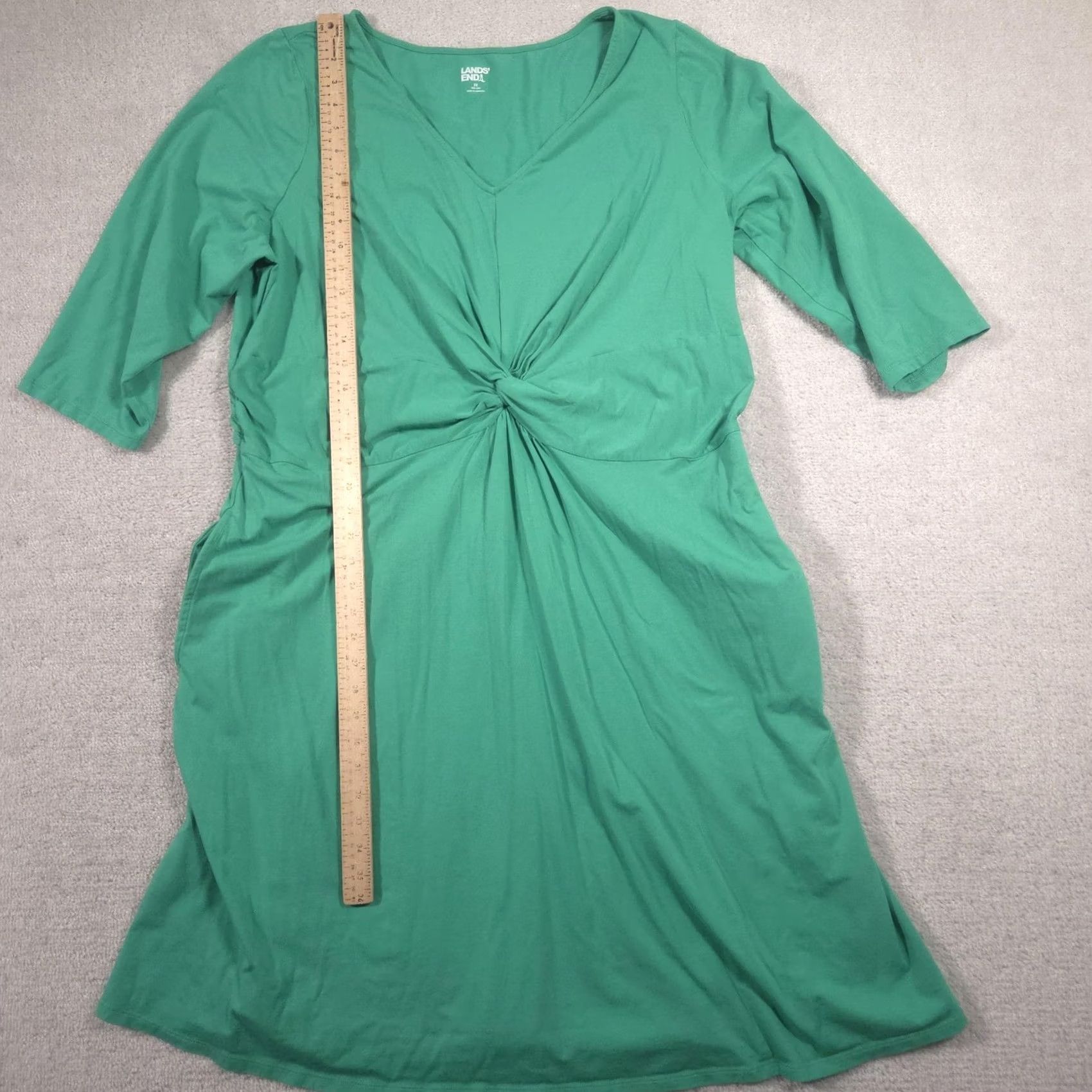 Lands' End Lands' End Dress Womens 2X Green V-Neck 3/4 Sleeve Jersey Pockets A-Line Size XXL / US 16-18 / IT 52-54 - 6 Thumbnail