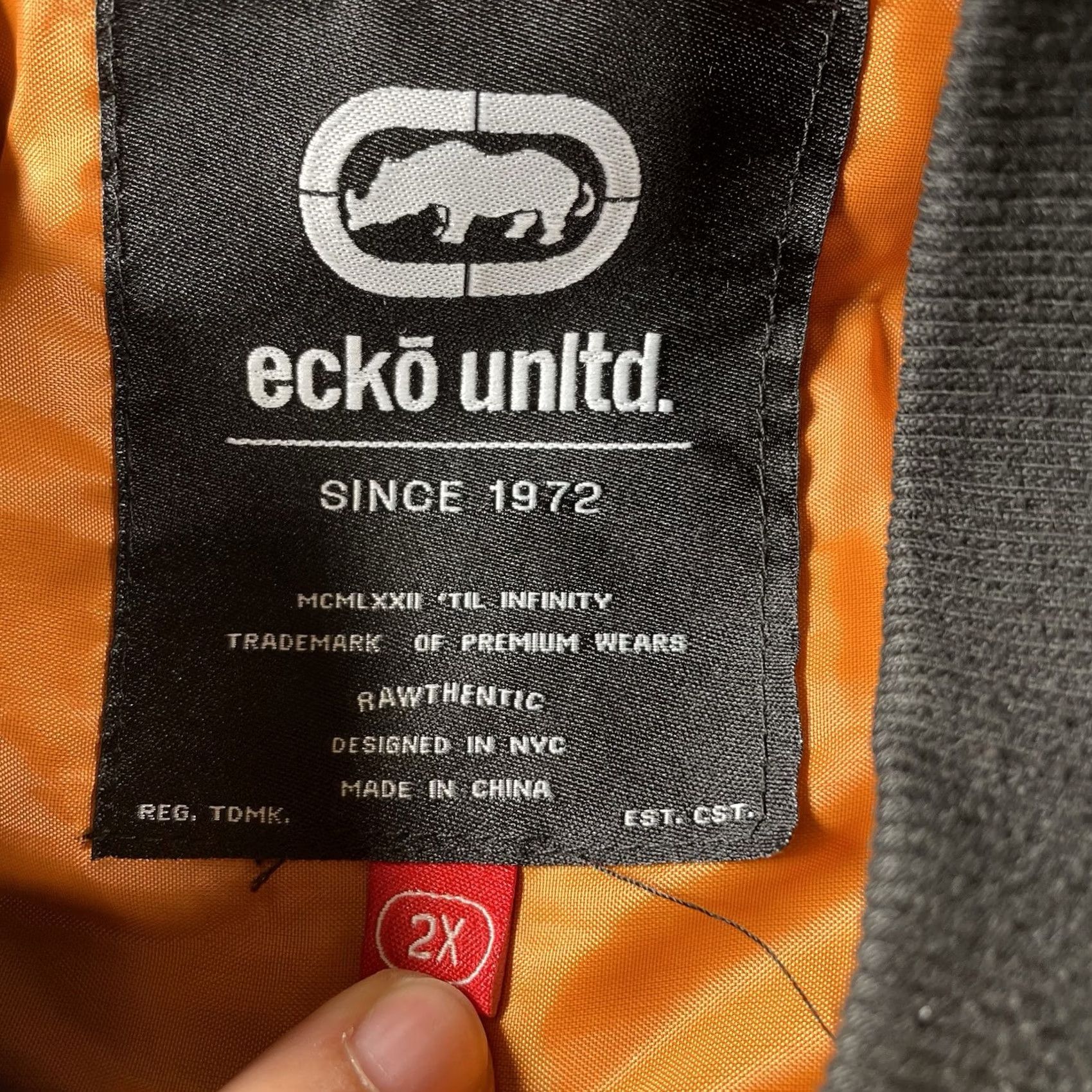 Ecko Unltd. Marc Ecko Unltd Bomber Jacket Mens 2XL Green Chenille Rhino Logo Orange Lining Size US XXL / EU 58 / 5 - 4 Thumbnail