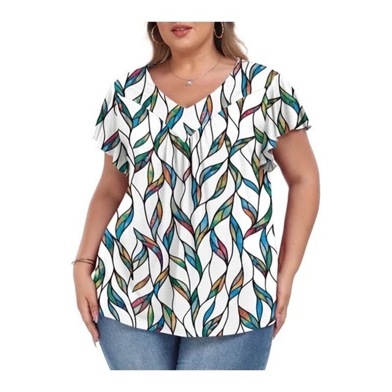 The Unbranded Brand My Color Blue Shirt With Colorful Leaves On It Size XXL Size XXL / US 16-18 / IT 52-54 - 1 Thumbnail